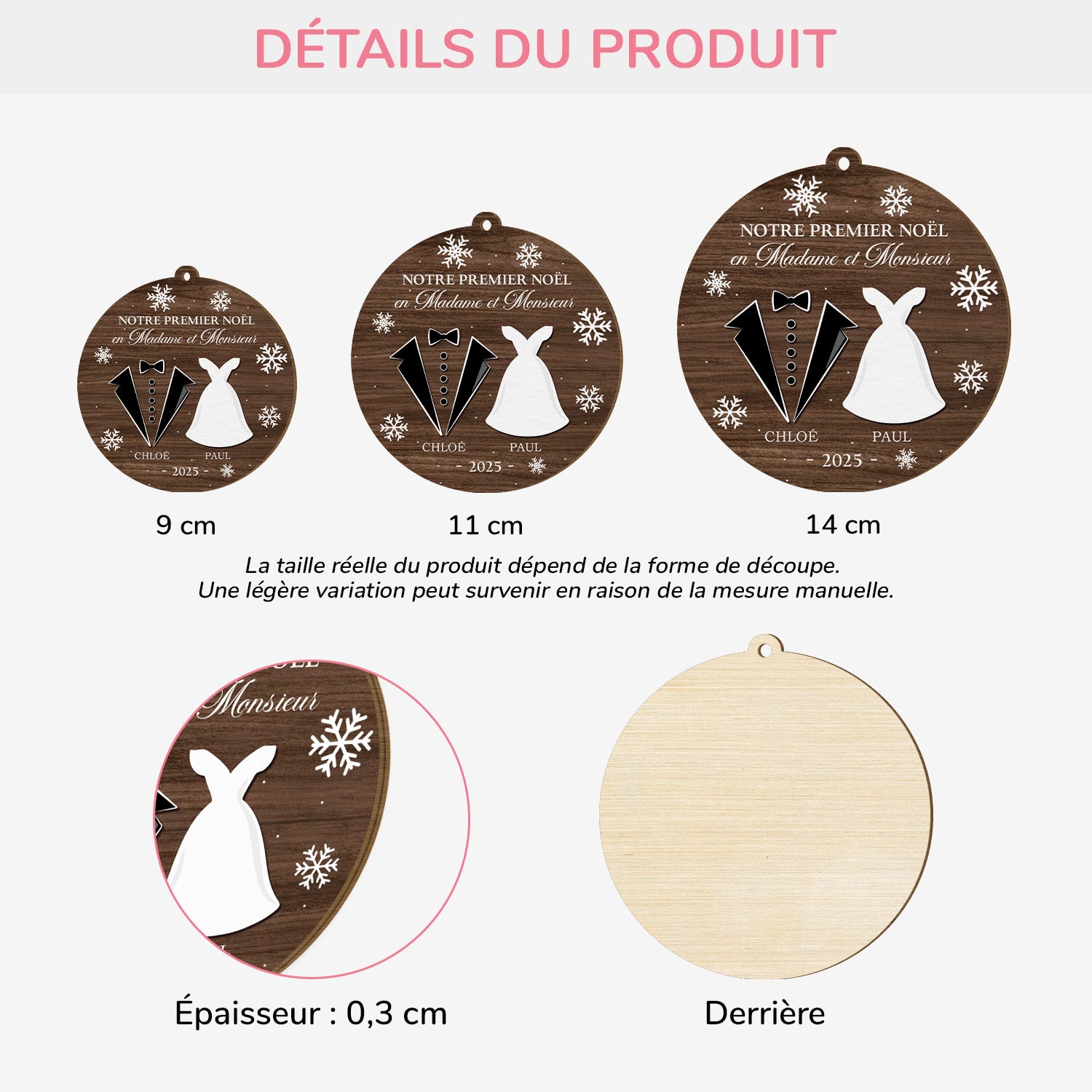 5565OFR3 ornement noel en bois a 1 couche personnalise couple premier noel mariage 5565o6qag