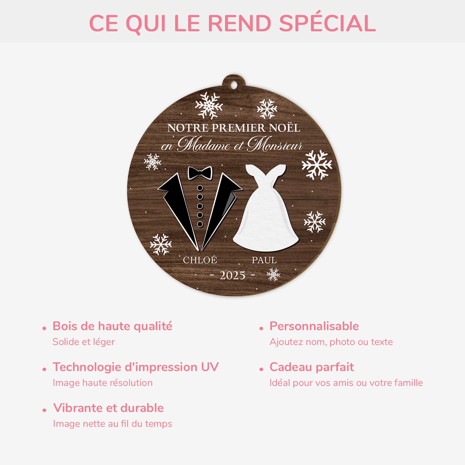 5565OFR4 ornement noel en bois a 1 couche personnalise couple premier noel mariage 5565o6qag
