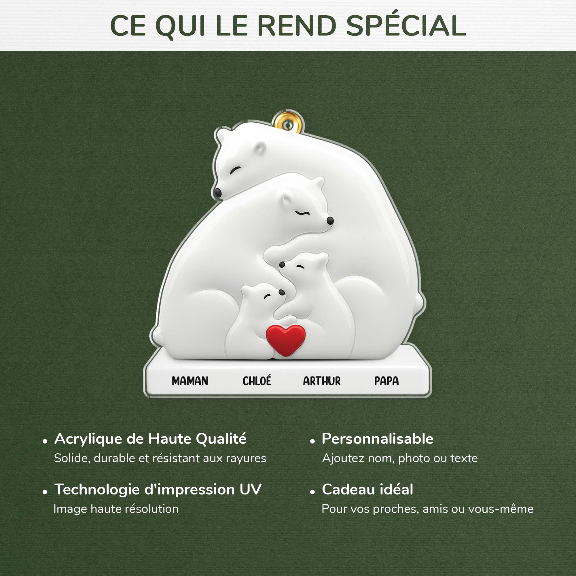 5566OFR4 ornement en acrylique personnalise pour famille famille ours 5566o