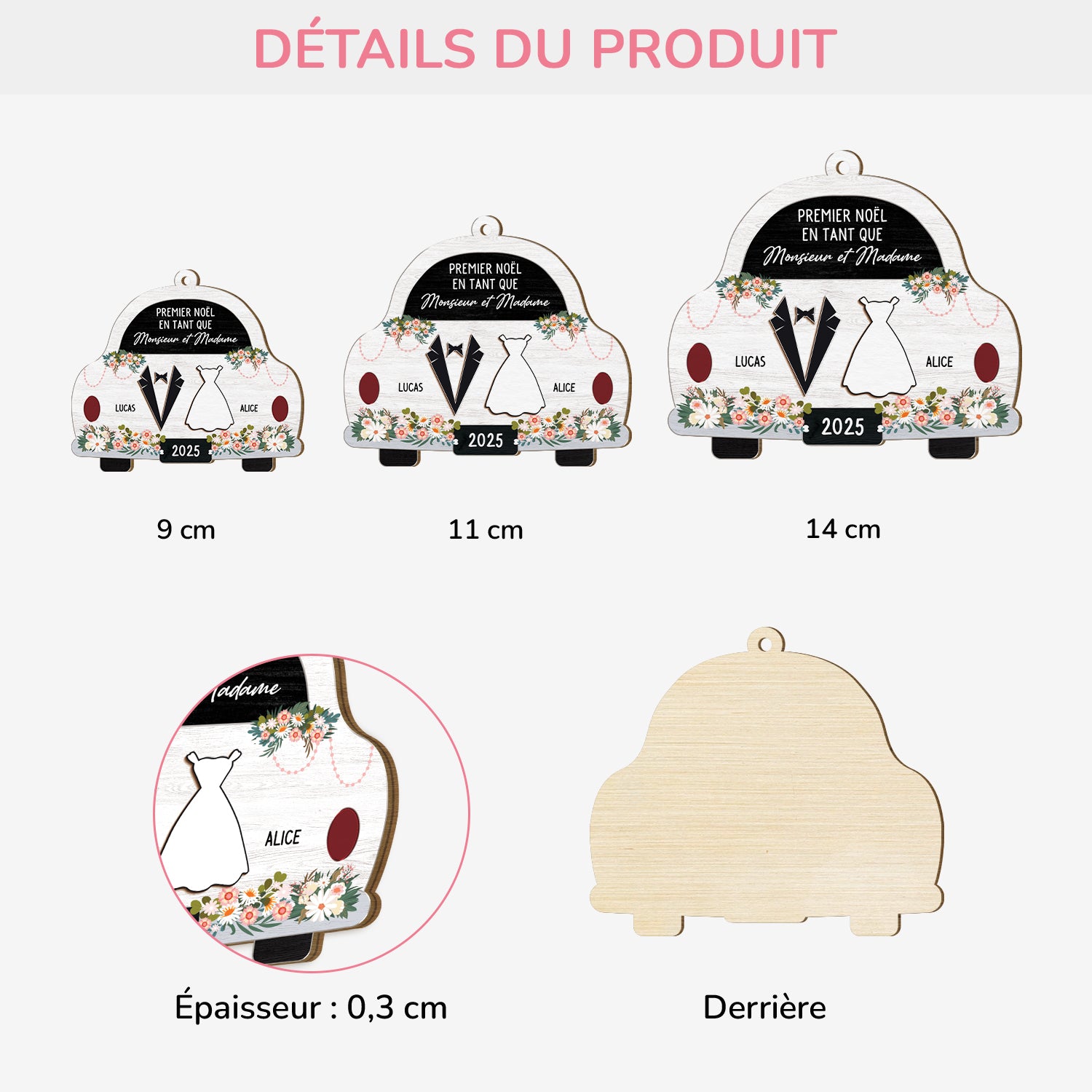 5577OFR3 ornement noel en bois a 1 couche personnalise premier noel jeunes maries 5577o6qng