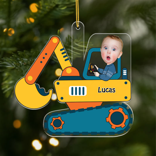 5581OFR1 ornement noel en acrylique personnalise avec photo enfant conducteur de pell 5581o6tzk