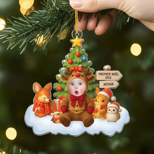 5586OFR2 ornement noel en acrylique personnalise avec visage premier noel de mon enfant 5586otuak