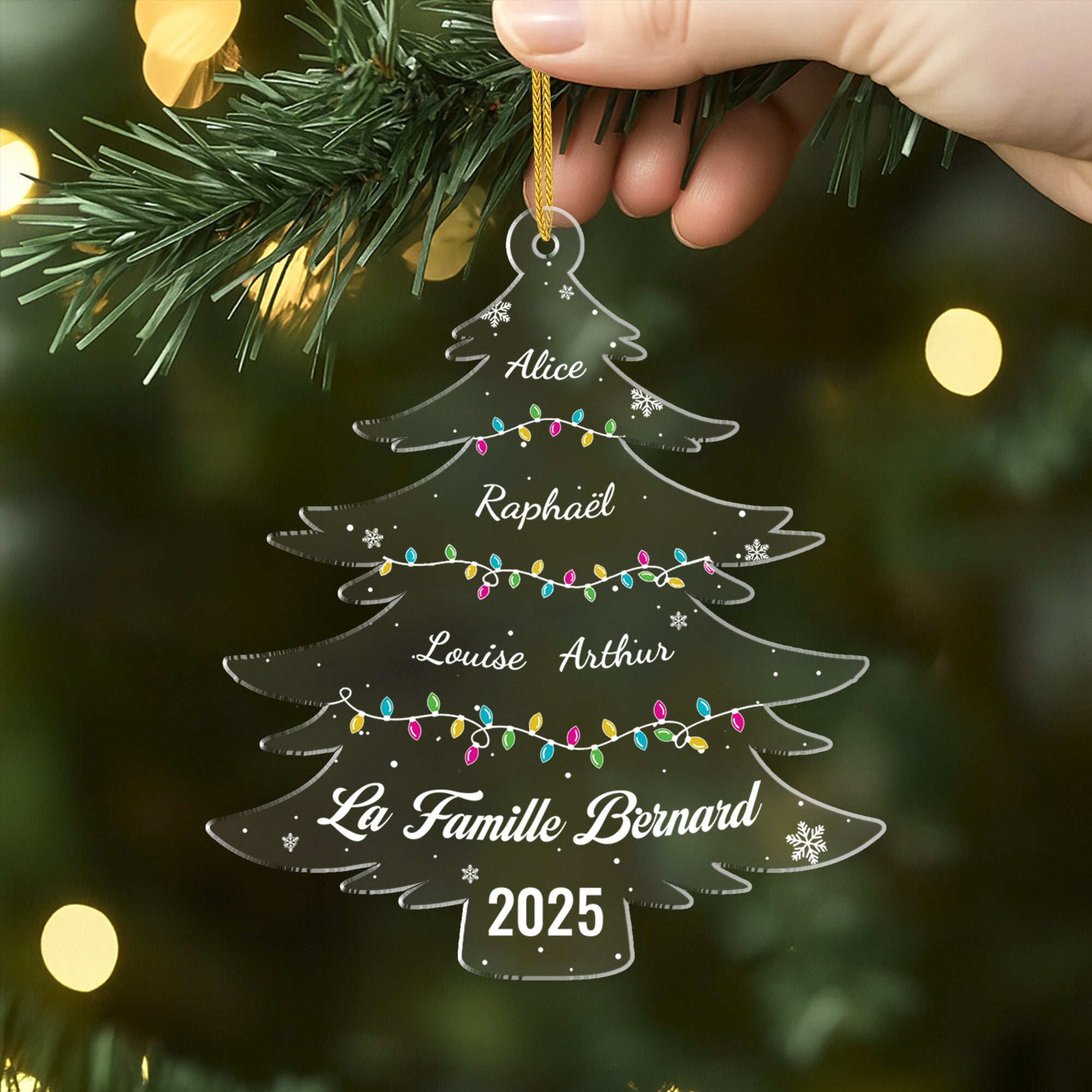 Ornement De Noël Personnalisé Avec Prénoms Famille - Boule Acrylique Snowman 2025 - Décoration Sapin Cadeau Personnalisé Pour Noël