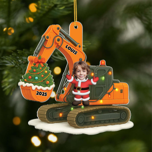 5590OFR1 ornement noel en acrylique personnalise avec photo pelle mecanique enfant 5590oktck