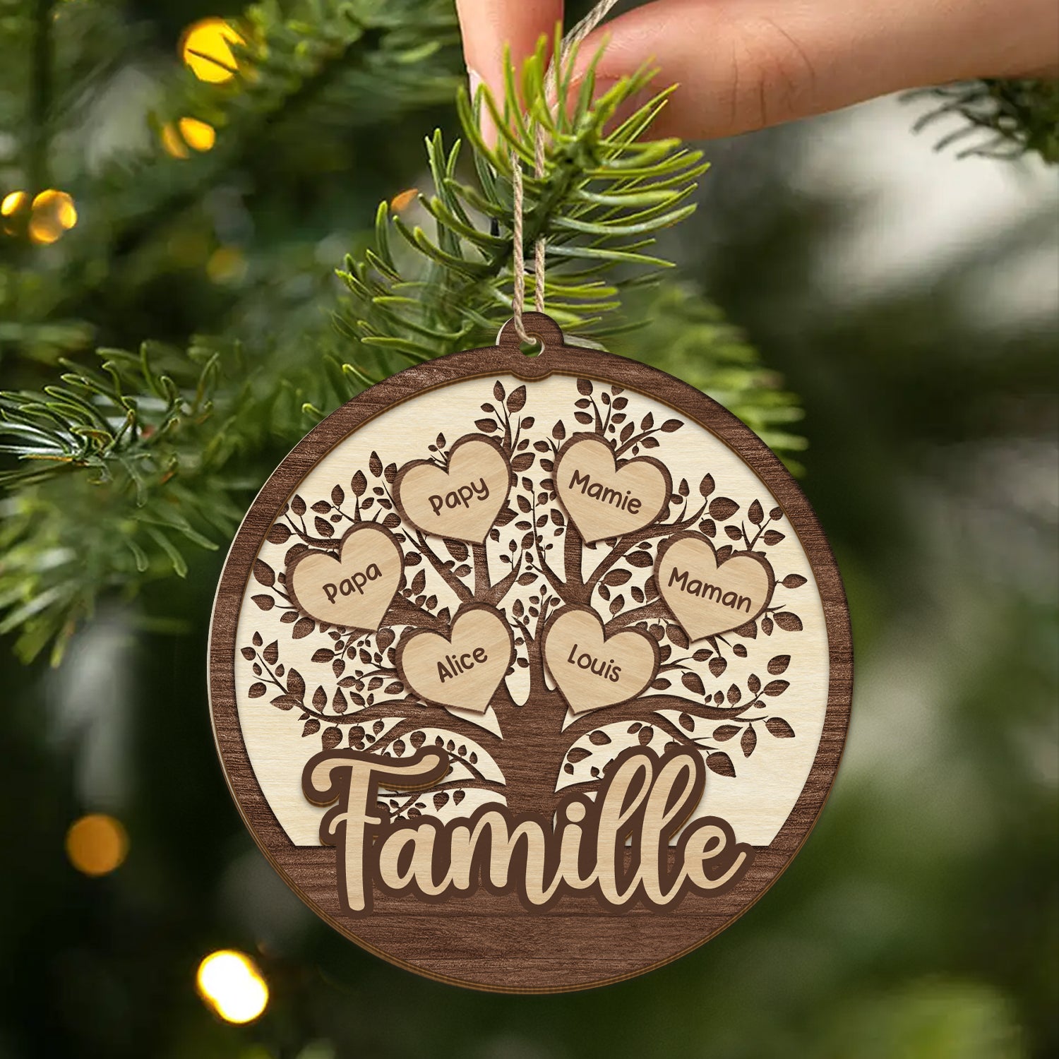 5597OFR2 ornement en bois a 2 couches personnalise notre arbre de vie famille avec coeur 5597okqzi