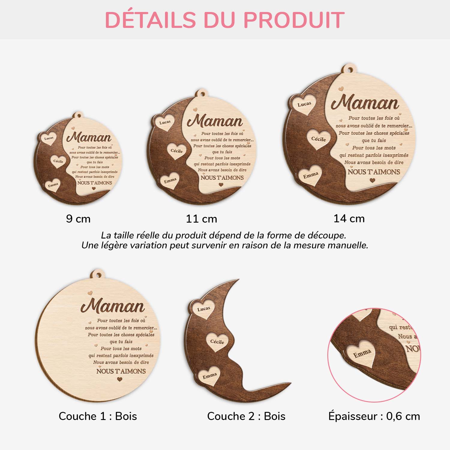 5598OFR3 ornement en bois a 2 couches personnalise je taime maman 5598o5qta