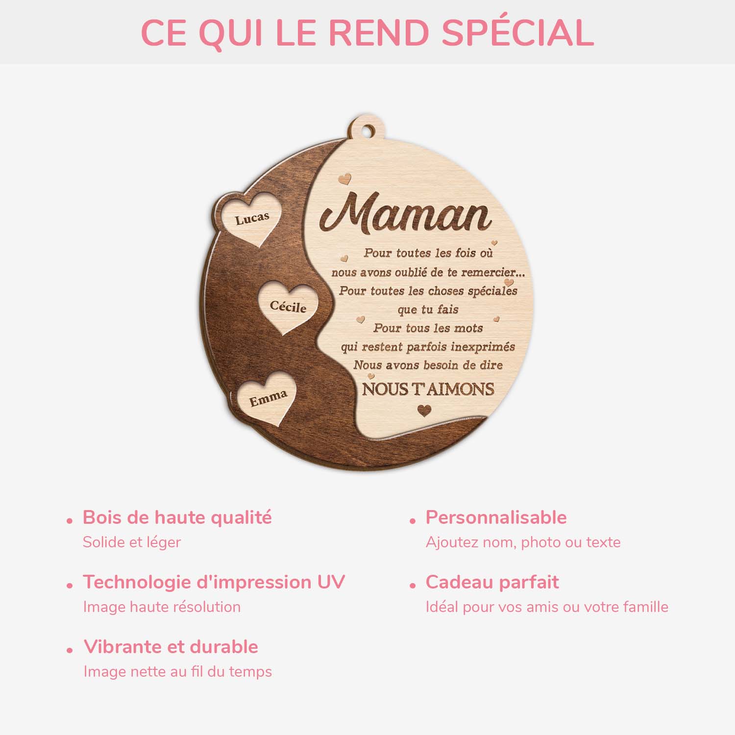 5598OFR4 ornement en bois a 2 couches personnalise je taime maman 5598o5qta