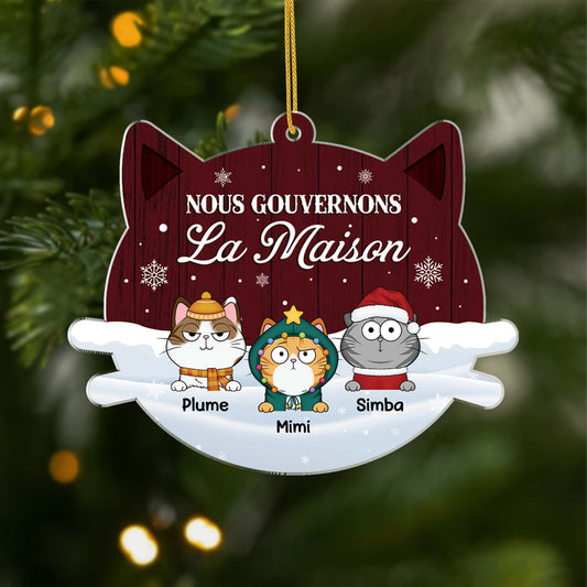 5604OFR1 ornement noel en acrylique personnalise chat nous gouvernons la maison verson neige 5604o3ytd