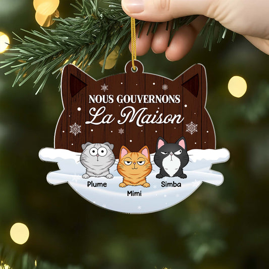 5604OFR2 ornement noel en acrylique personnalise chat nous gouvernons la maison verson neige 5604o3ytd