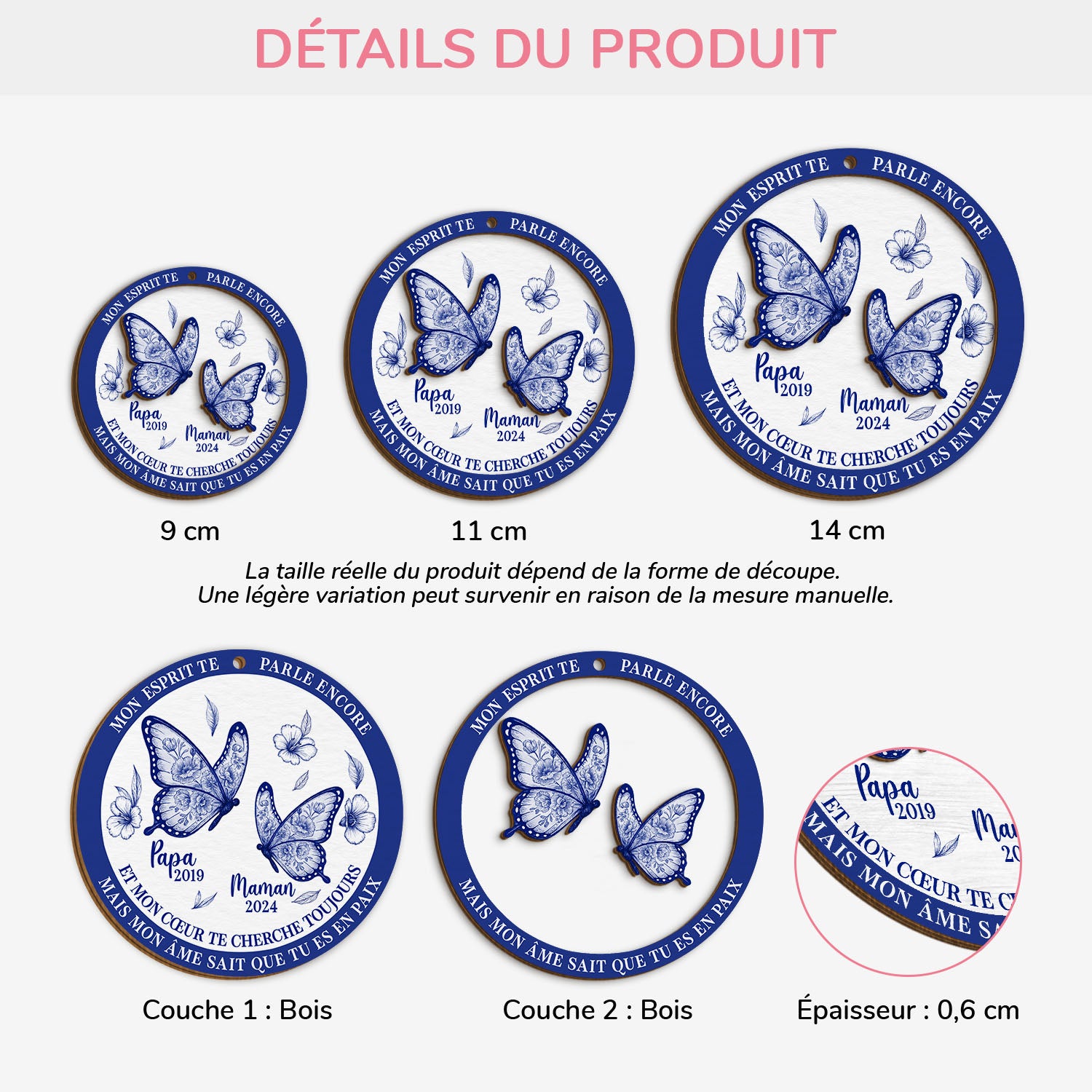 5606OFR3 ornement en bois a 2 couches commemoratif personnalise mon esprit te parle encore style toile bleue 5606otqqb