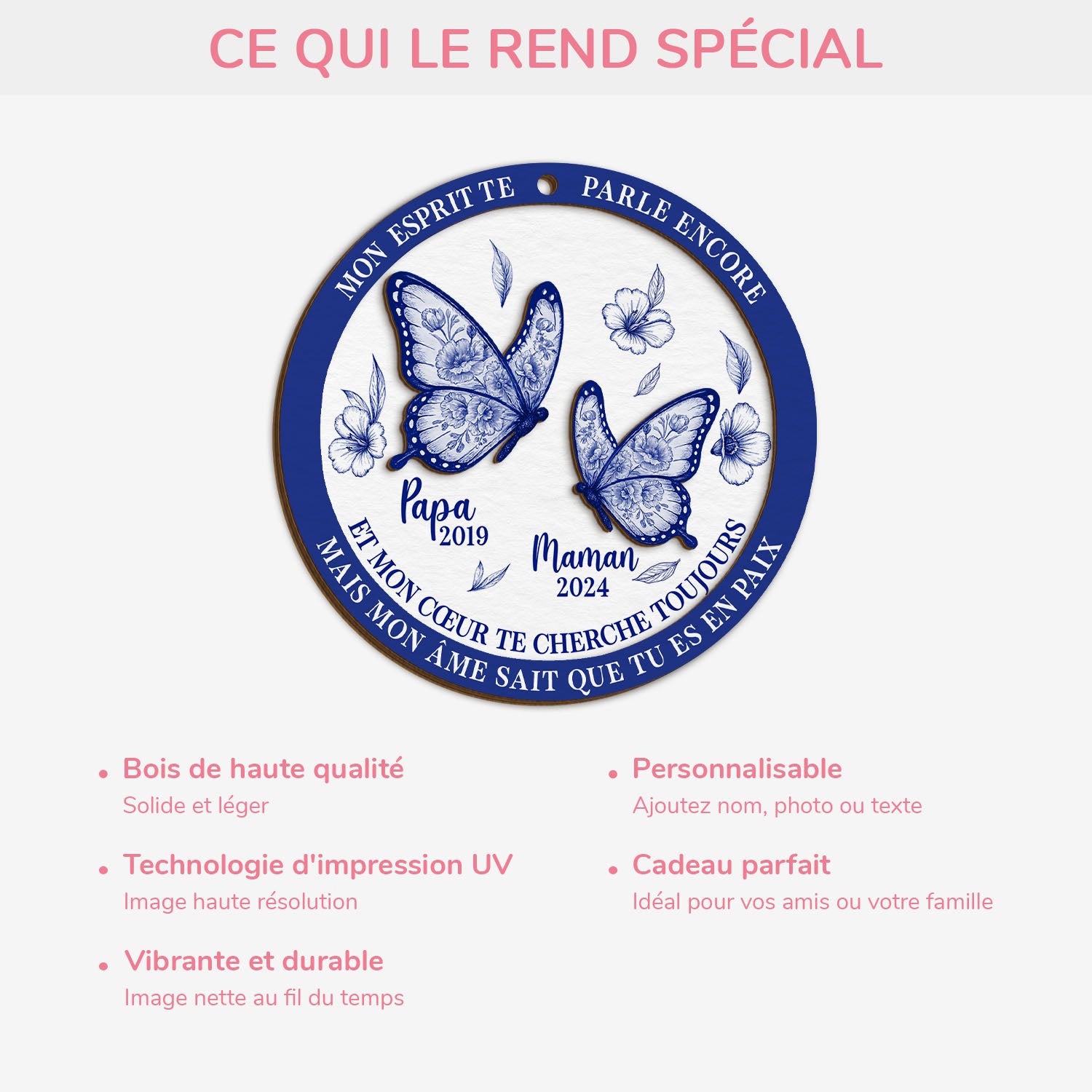 5606OFR4 ornement en bois a 2 couches commemoratif personnalise mon esprit te parle encore style toile bleue 5606otqqb