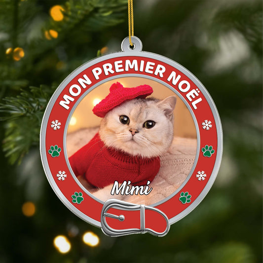 5608OFR1 ornement en acrylique personnalise avec photo collier noel de chat 5608otqtd
