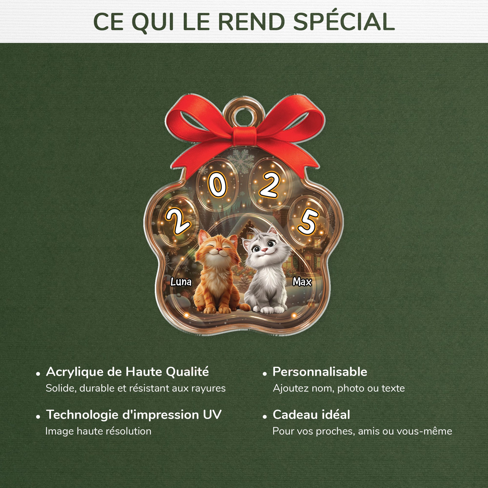 5613OFR4 ornement noel en acrylique personnalise chat patte de chat noel 5613o3lmd