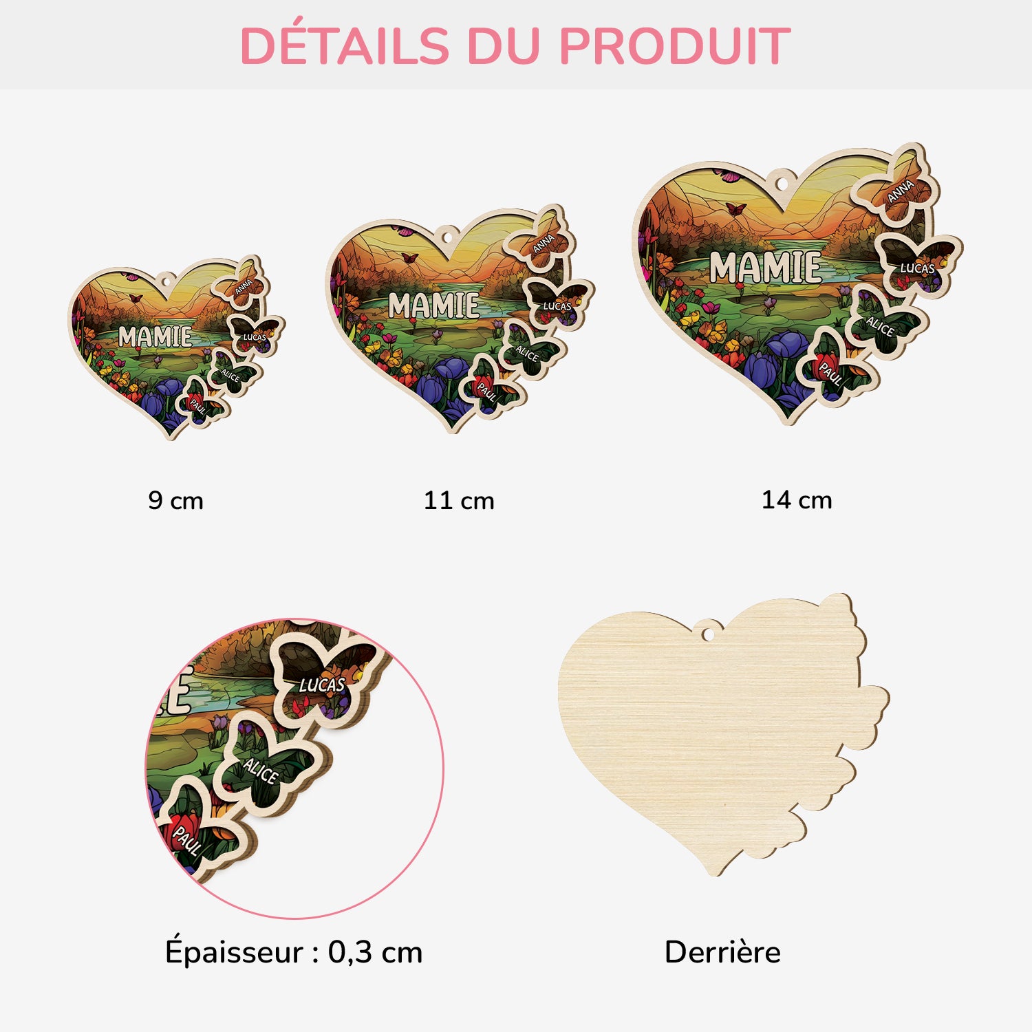 5614OFR3 ornement en bois a 1 couche personnalise mamie et ses papillons 5614o8kna