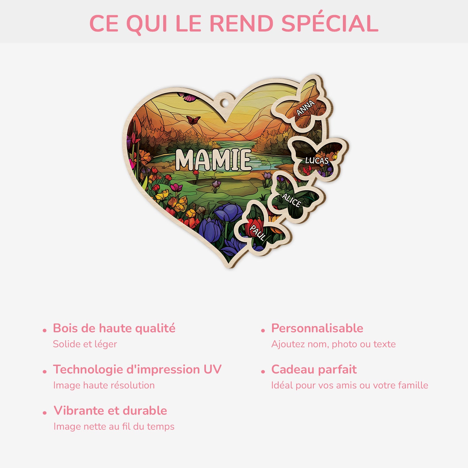5614OFR4 ornement en bois a 1 couche personnalise mamie et ses papillons 5614o8kna