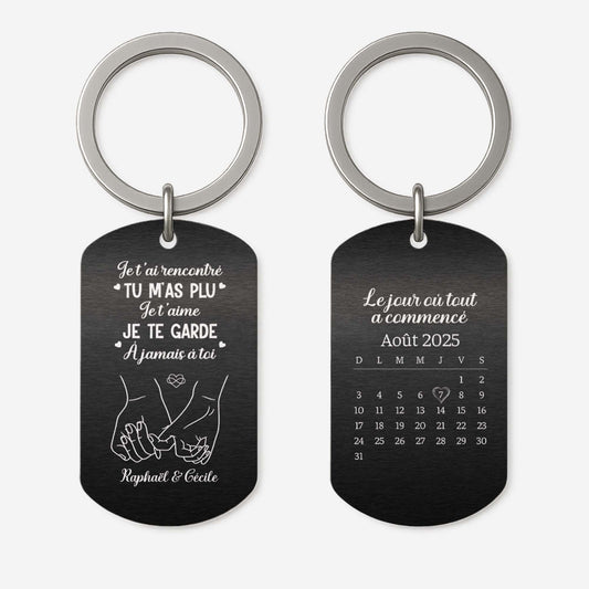 5616JFR1 porte cle aluminium personnalise couple je taime je te garde avec calendrier 5616j8lcg