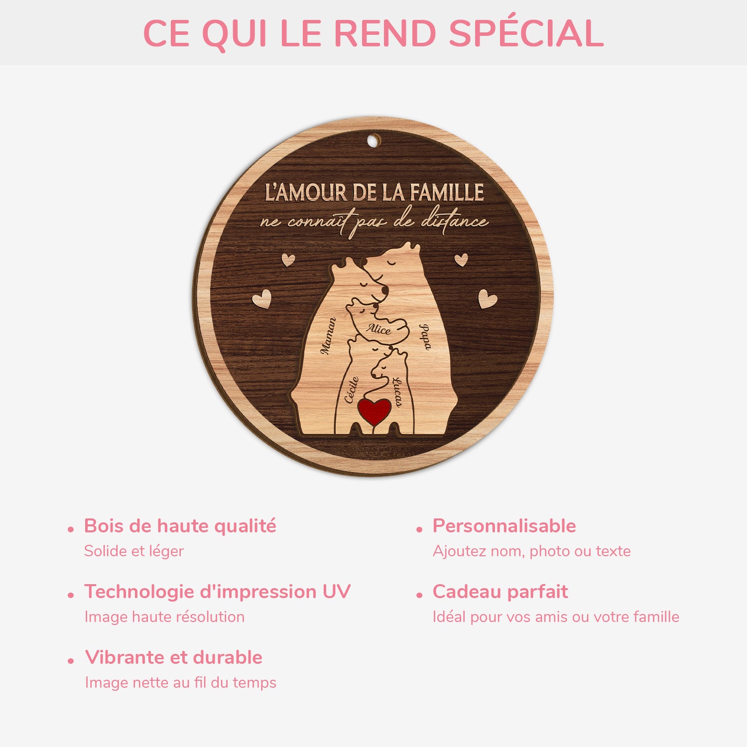 5617OFR4 ornement noel en bois a 2 couches personnalise l_amour de la famille ours 5617o6qti