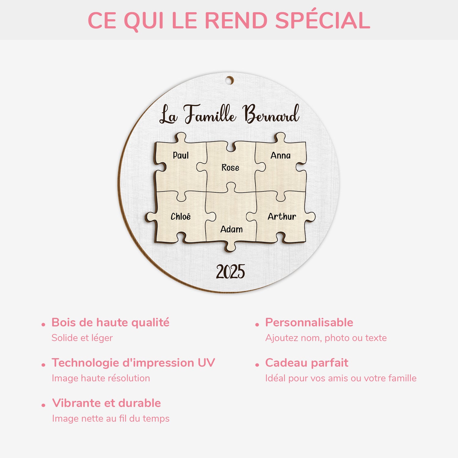 5618OFR4 ornement en bois a 2 couches personnalise notre famille puzzle avec nom 5618o8mci