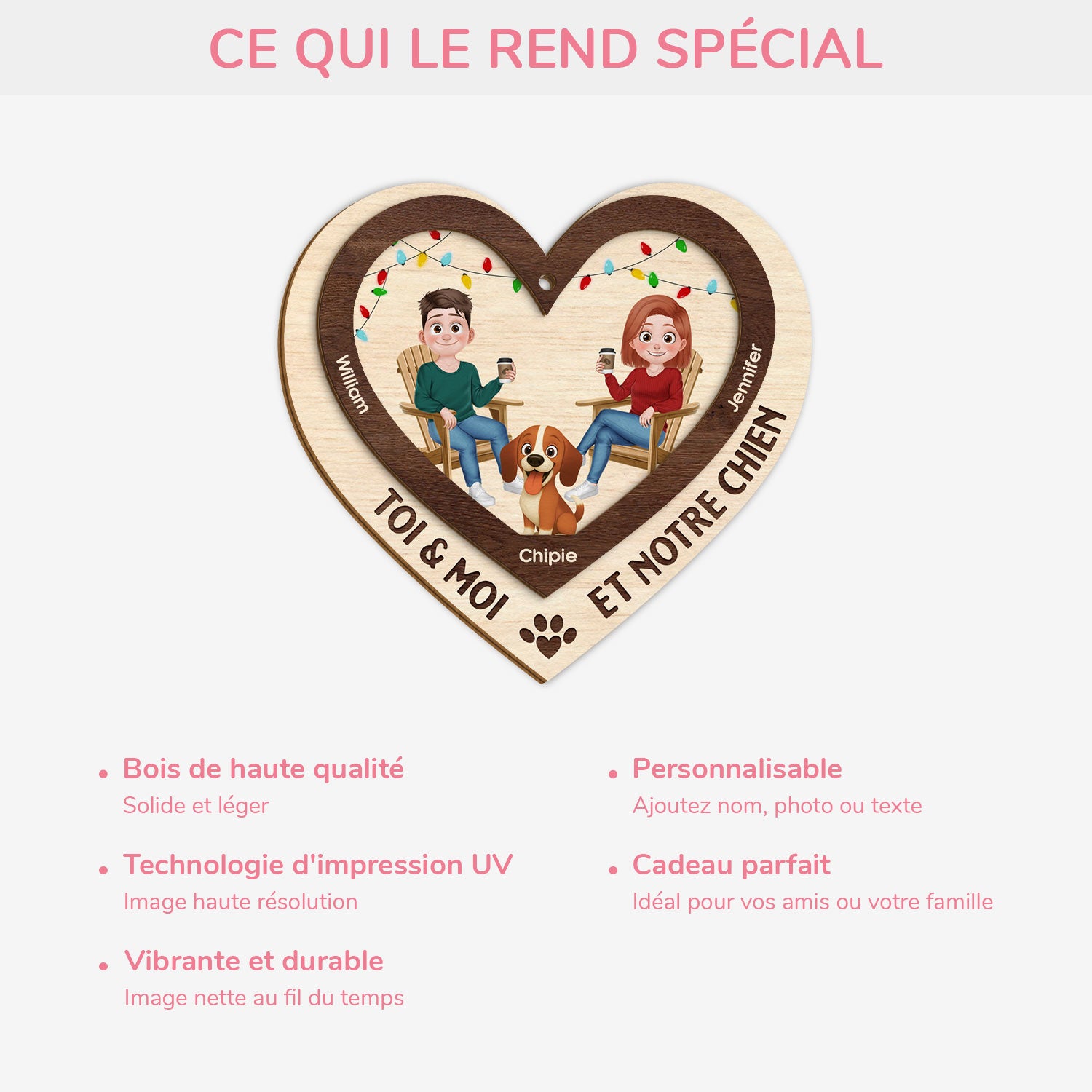 5620OFR4 ornement noel en bois a 2 couches personnalise couple toi moi et notre chien 5620o8vac