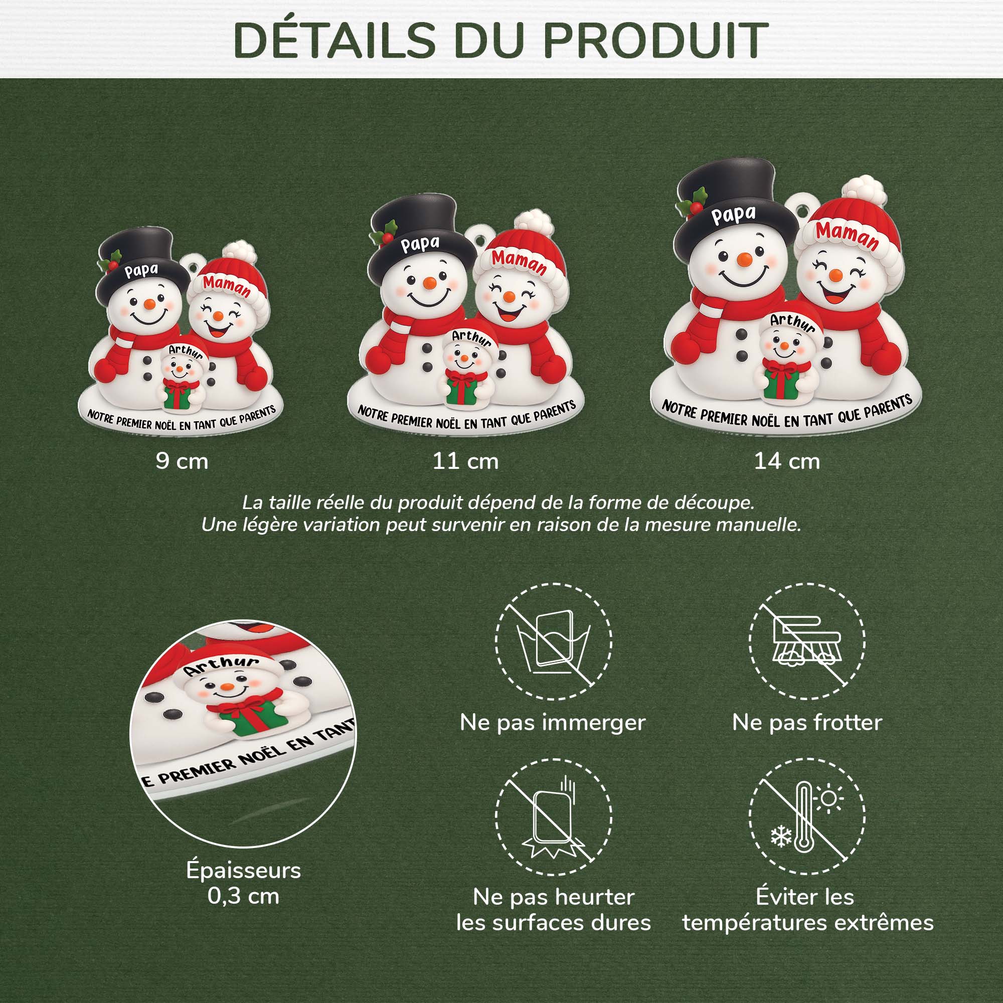5621OFR3 ornement noel en acrylique personnalise famille bonhomme de neige parents 3d 5621okvai