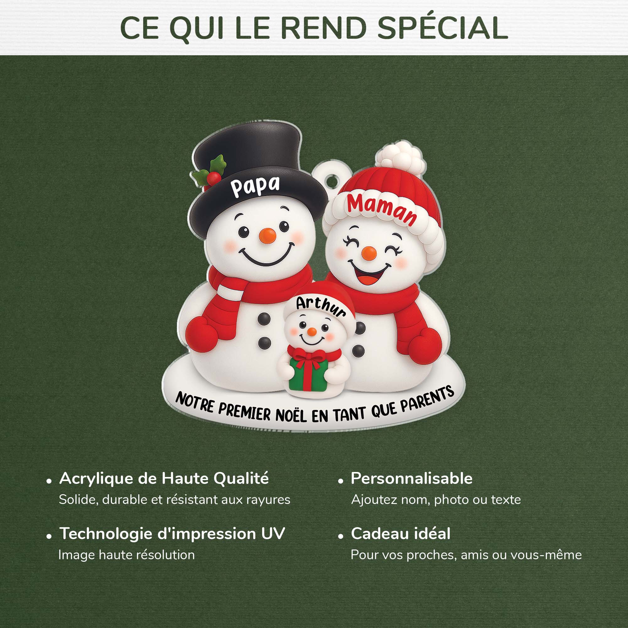 5621OFR4 ornement noel en acrylique personnalise famille bonhomme de neige parents 3d 5621okvai