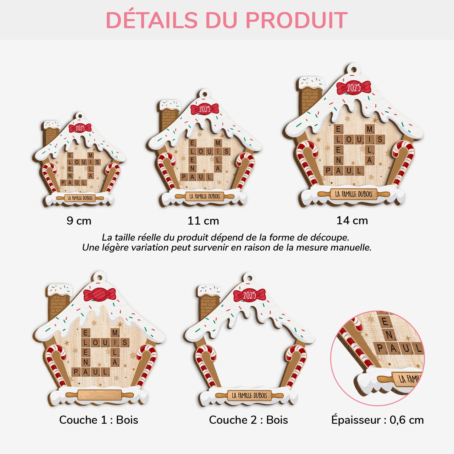 5625OFR3 ornement noel en bois a 2 couches personnalise famille maison en pain depices avec mots croises 5625oktqi