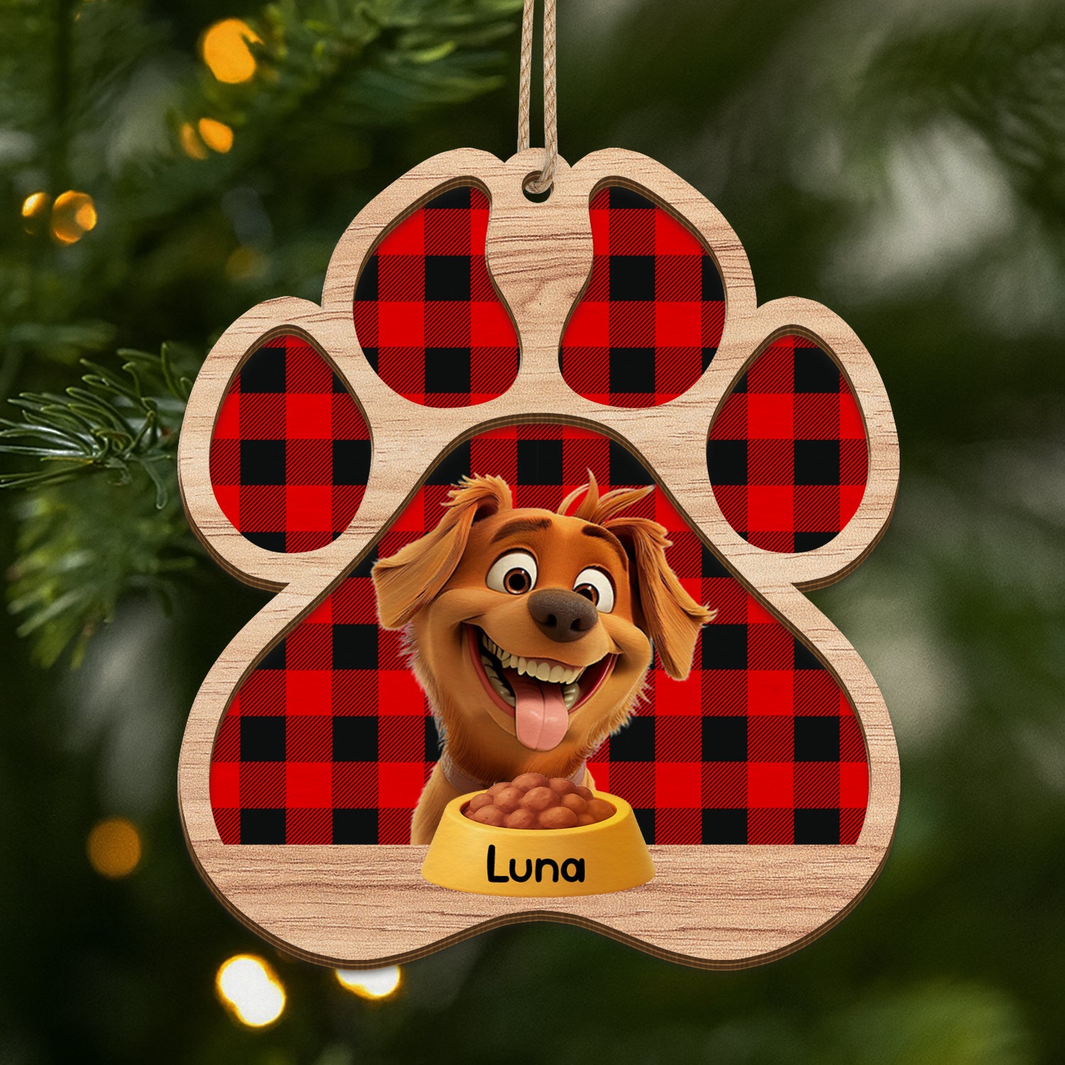 5629OFR1 ornement noel en bois a 2 couches personnalise chien repas de noel 5629o8mzc