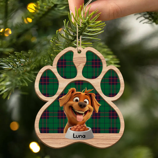 5629OFR2 ornement noel en bois a 2 couches personnalise chien repas de noel 5629o8mzc