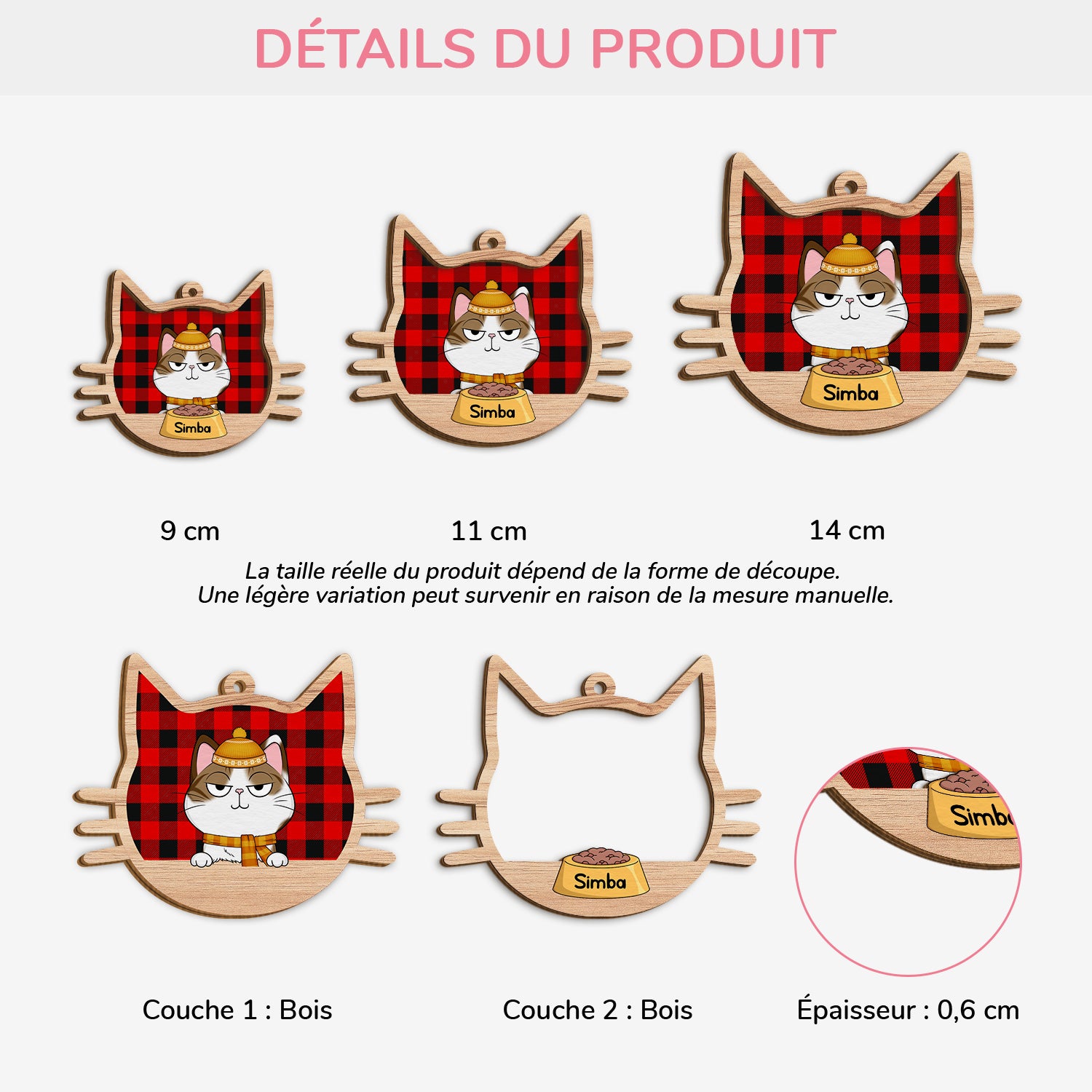 5629OFR3 ornement noel en bois a 2 couches personnalise chat repas de noel 5629o8uzd