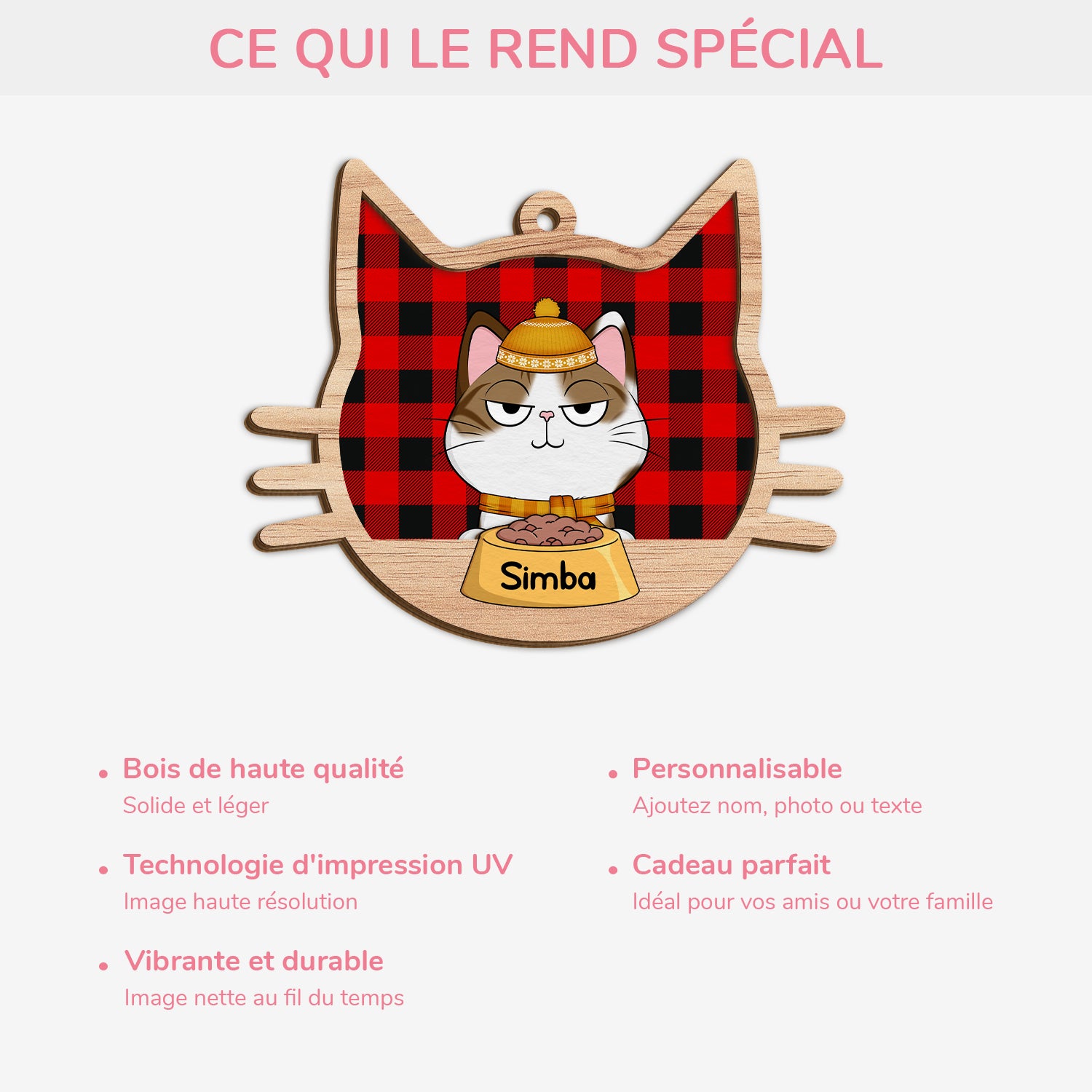5629OFR4 ornement noel en bois a 2 couches personnalise chat repas de noel 5629o8uzd