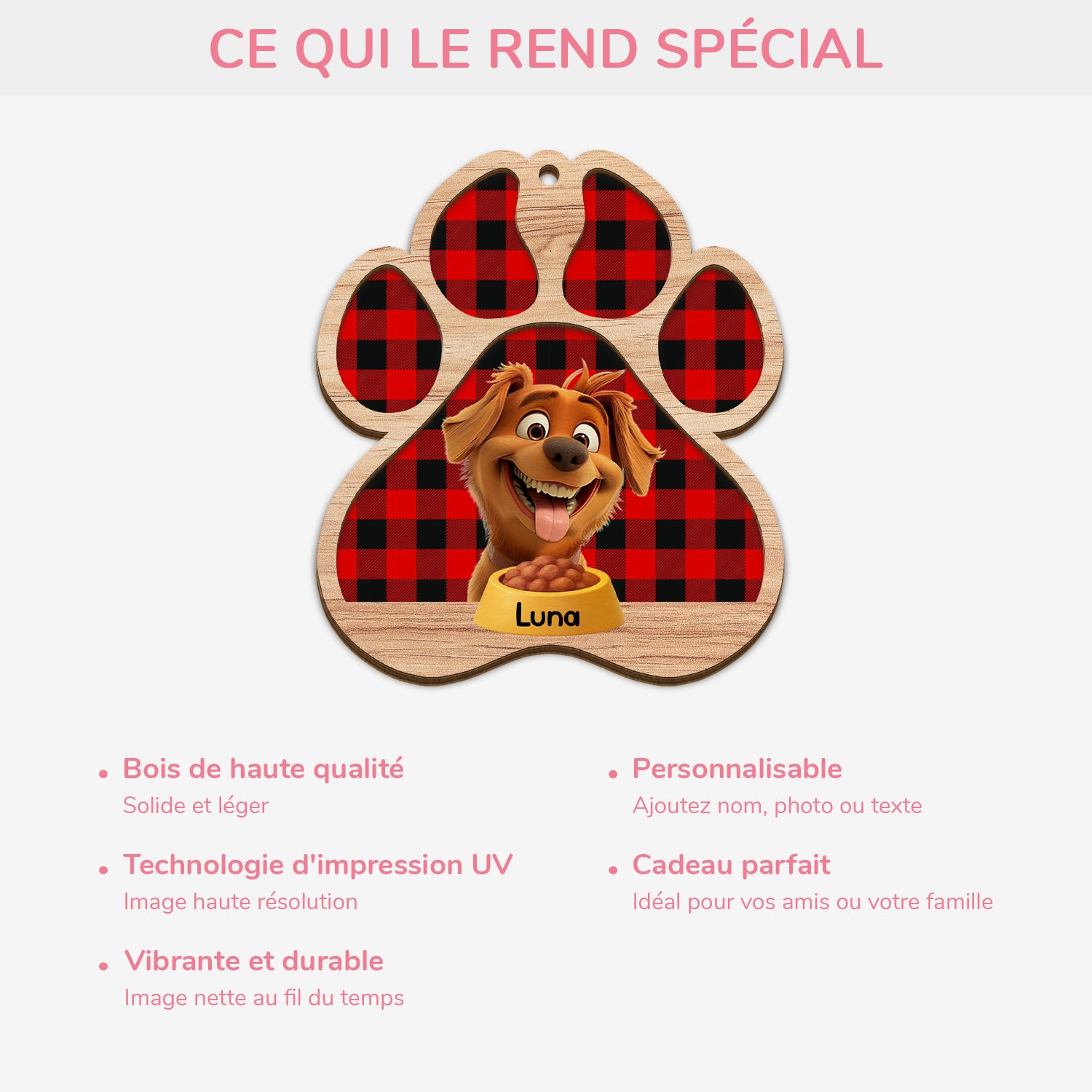 5629OFR4 ornement noel en bois a 2 couches personnalise chien repas de noel 5629o8mzc