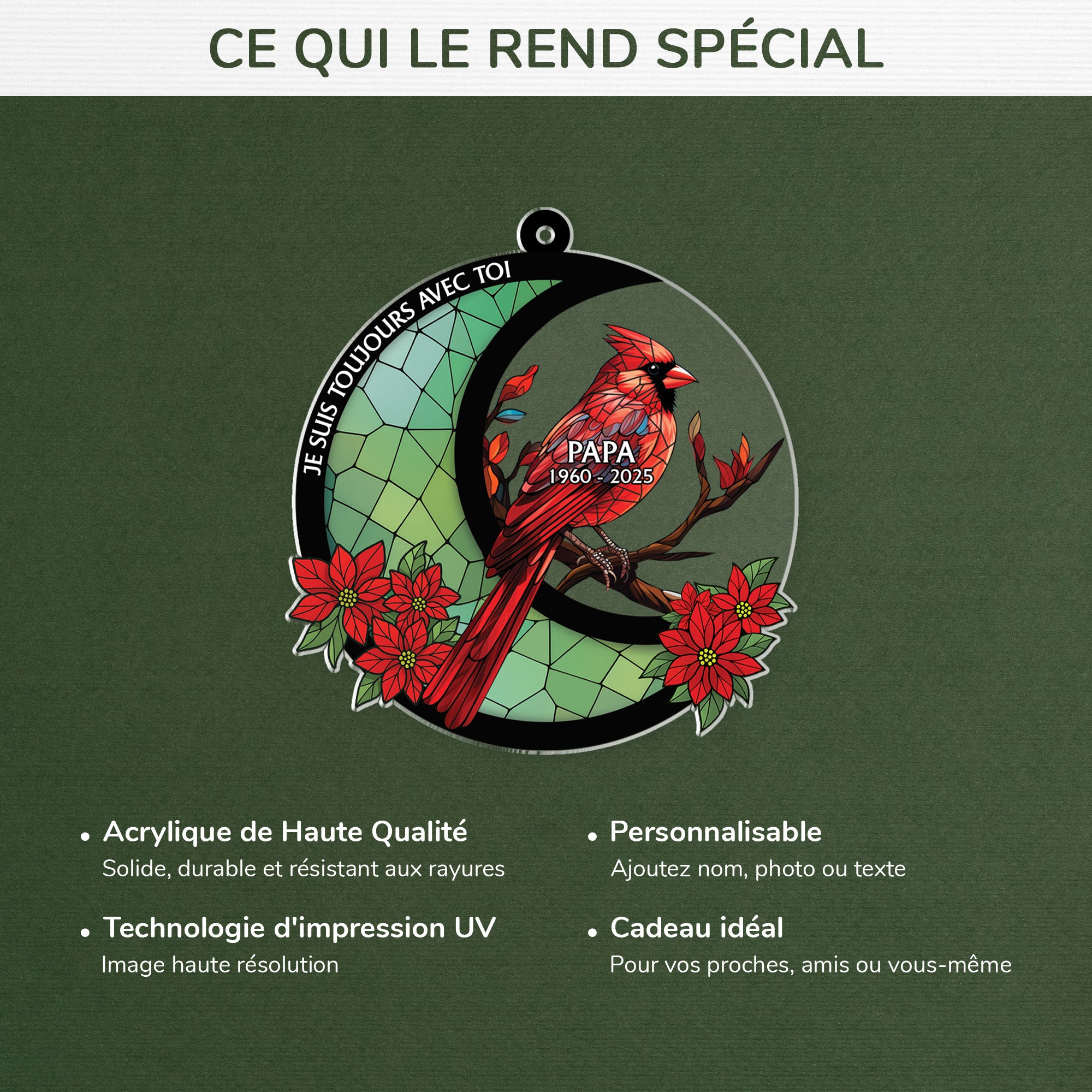 5630OFR3 ornement en acrylique papa commemoratif personnalise toujours avec toi cardinal rouge et la lune 5630o8qmb