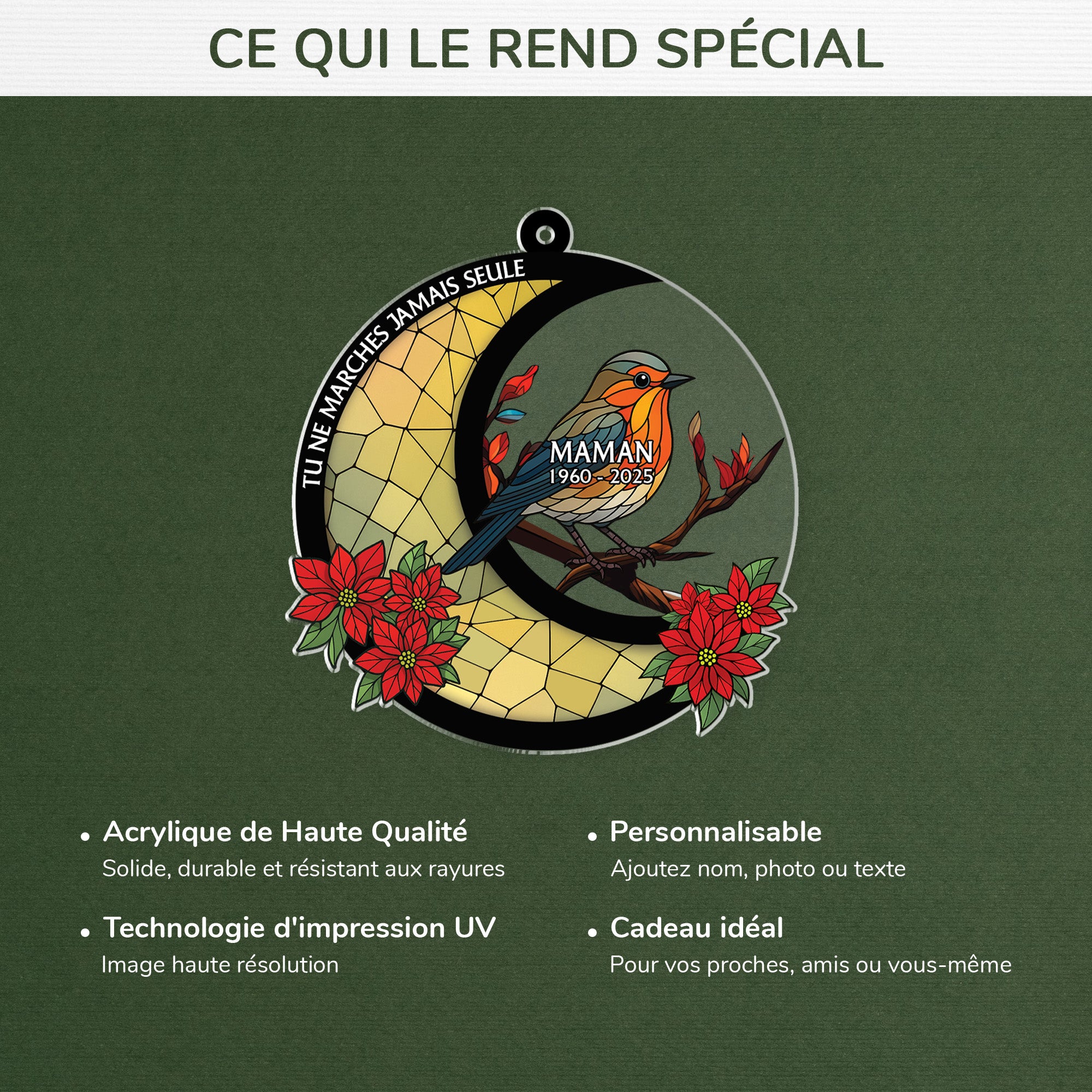 5630OFR4 ornement en acrylique maman commemoratif personnalise tu ne marches jamais seule cardinal rouge et la lune 5630o8qma