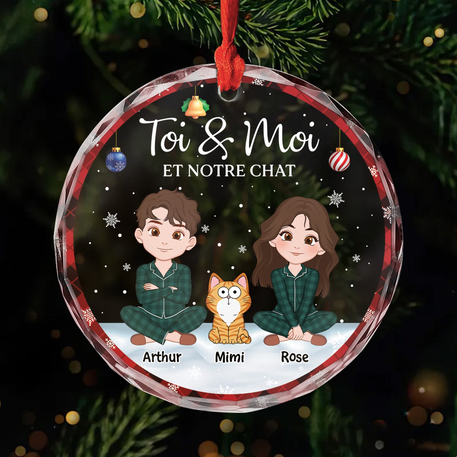 5632OFR1 ornement noel en verre personnalise couple toi moi et notre chat 5632okz0d