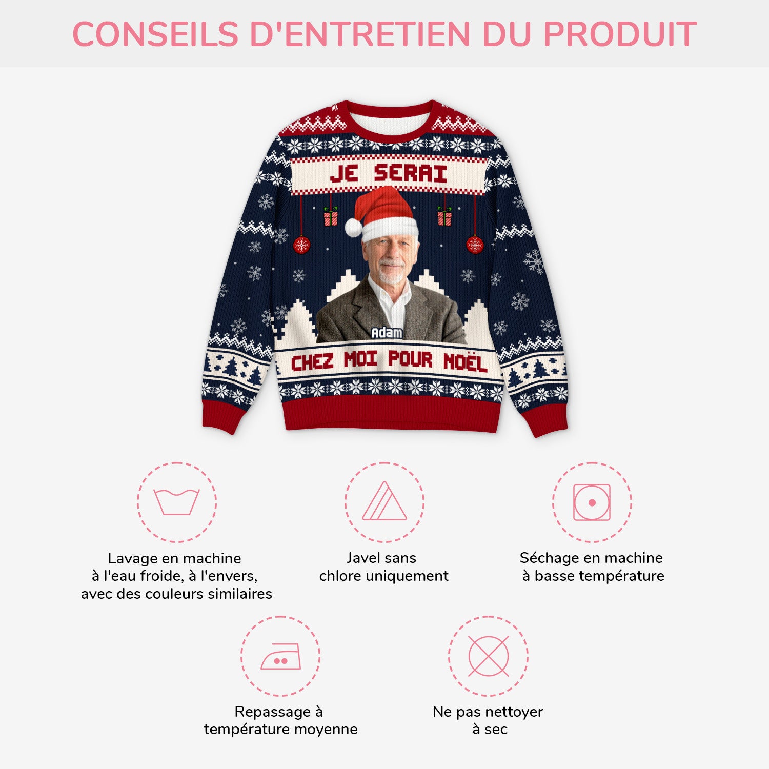 5637WFR4 pull moche de noel personnalise avec photo femme homme je serai chez moi pour noel 5637w8vtb