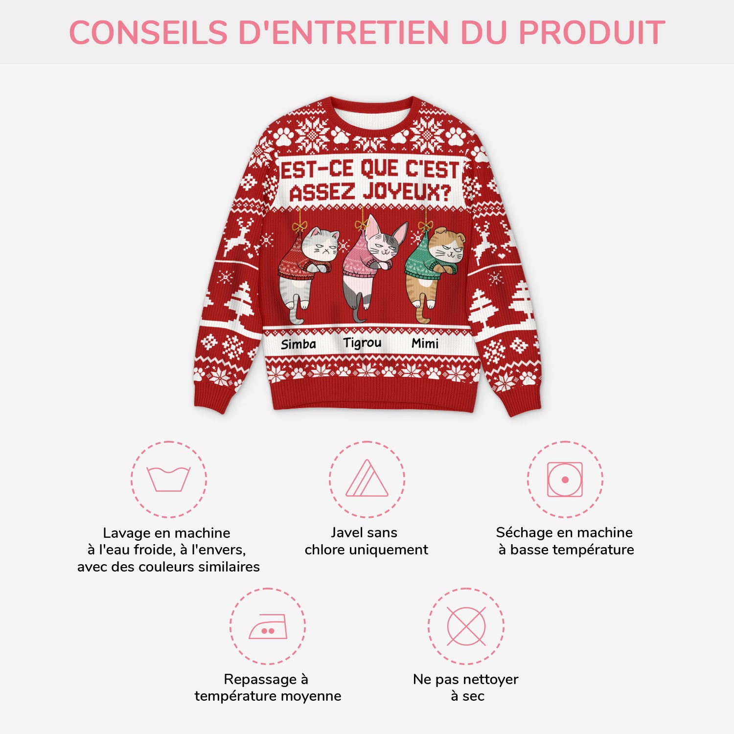 5641WFR4 pull moche chat de noel personnalise drole est ce que cest assez joyeux version dessin 5641wkmcd
