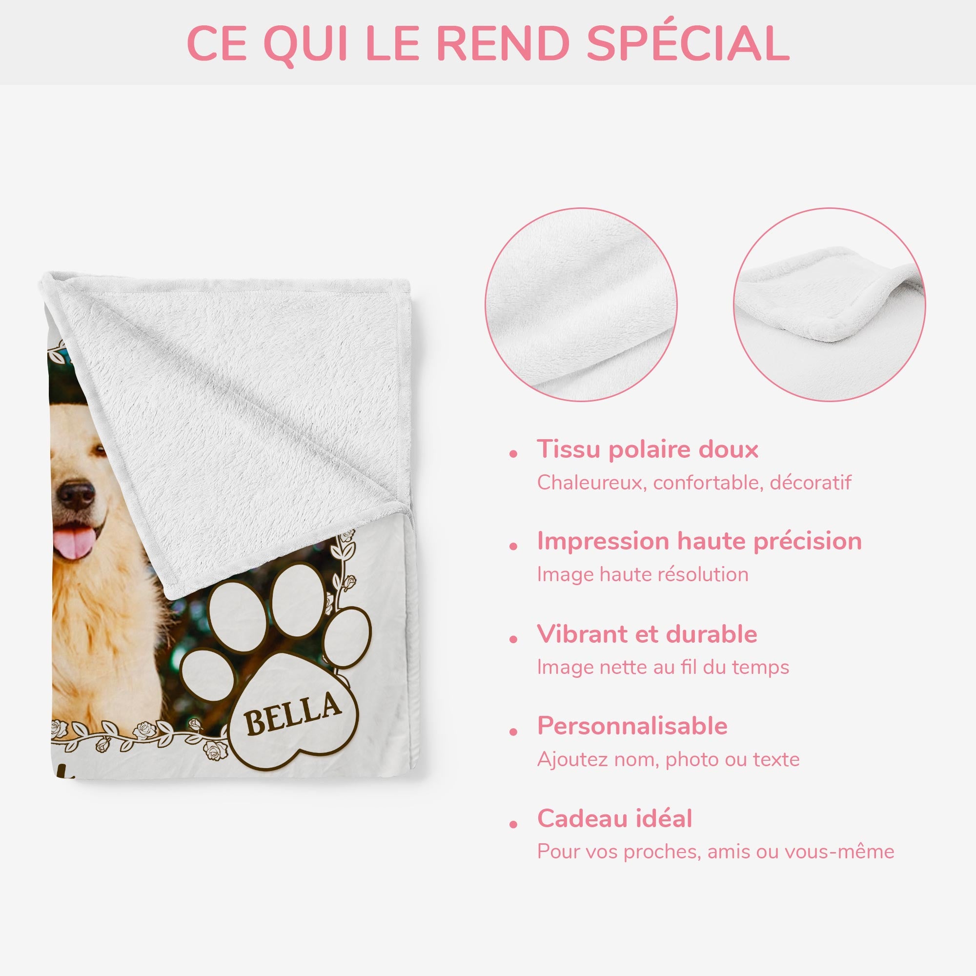 5642BFR4 plaid personnalise chien et chat commemoratif avec photo un gros calin 5642b8qac