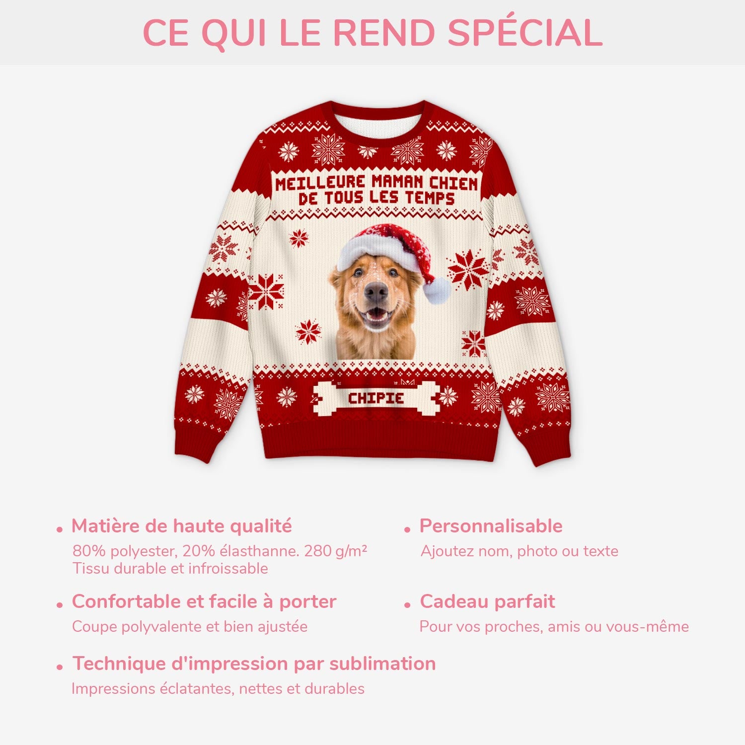 5643WFR5 pull moche chien de noel personnalise drole avec photo meilleure maman chien 5643wthac