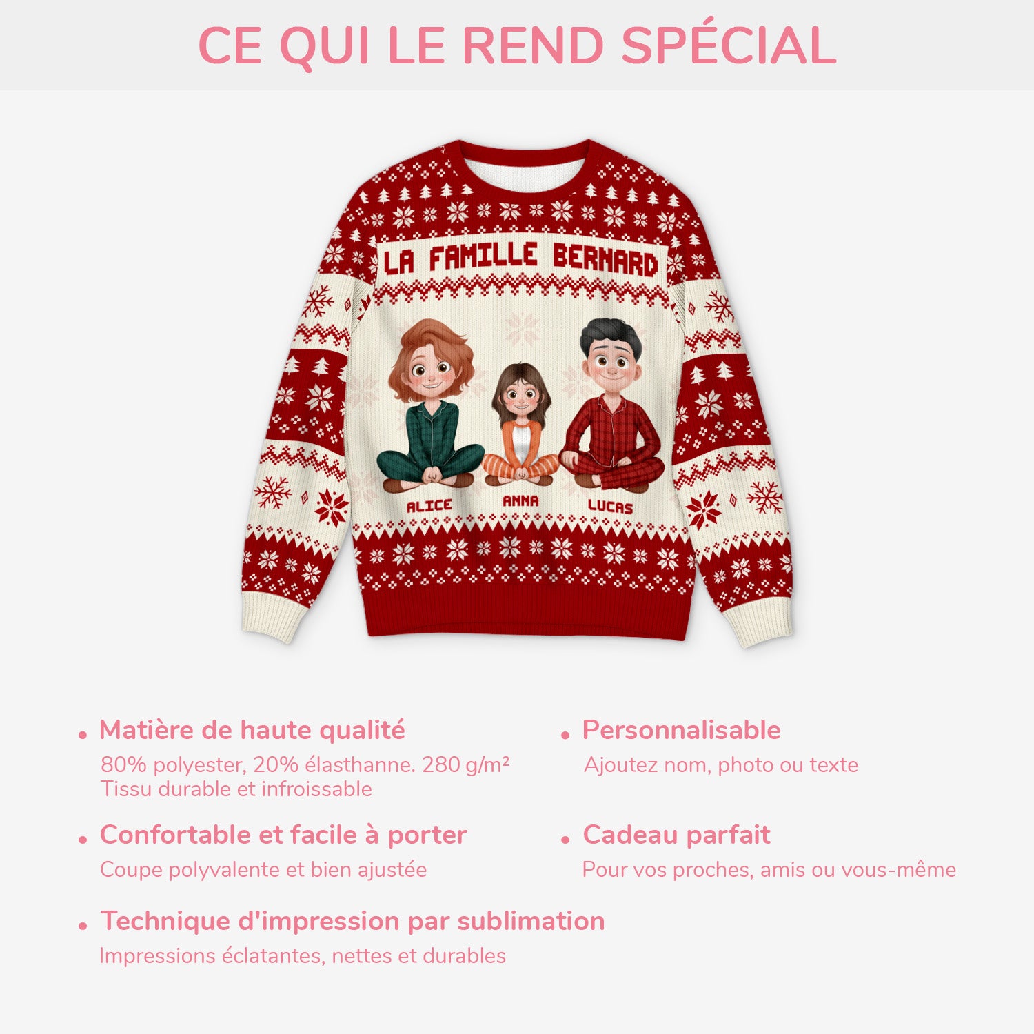 5645WFR5 pull moche de noel personnalise notre famille 5645w3tti