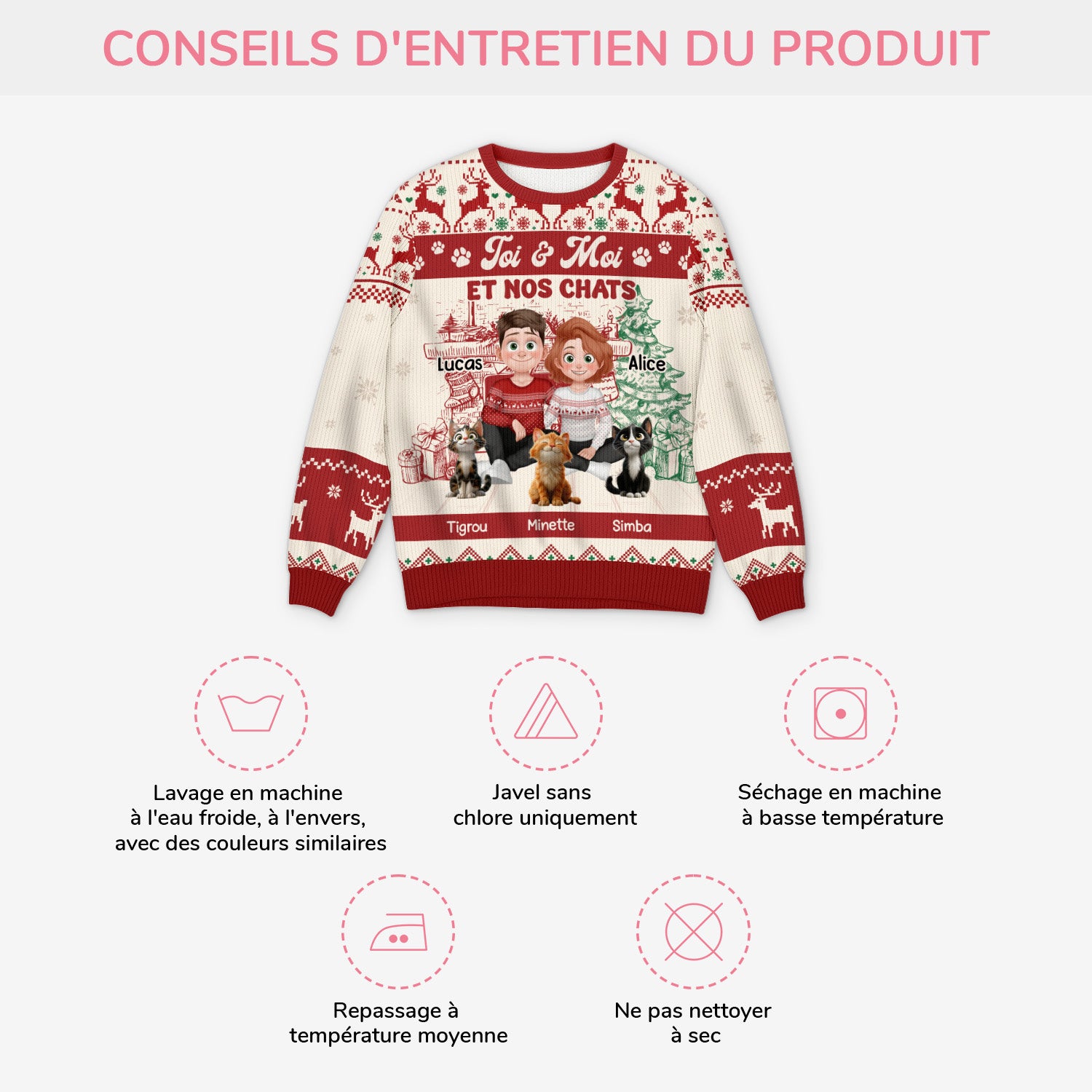 5646WFR4 pull moche de noel personnalise couple le couple et leur chat 5646wtmmd