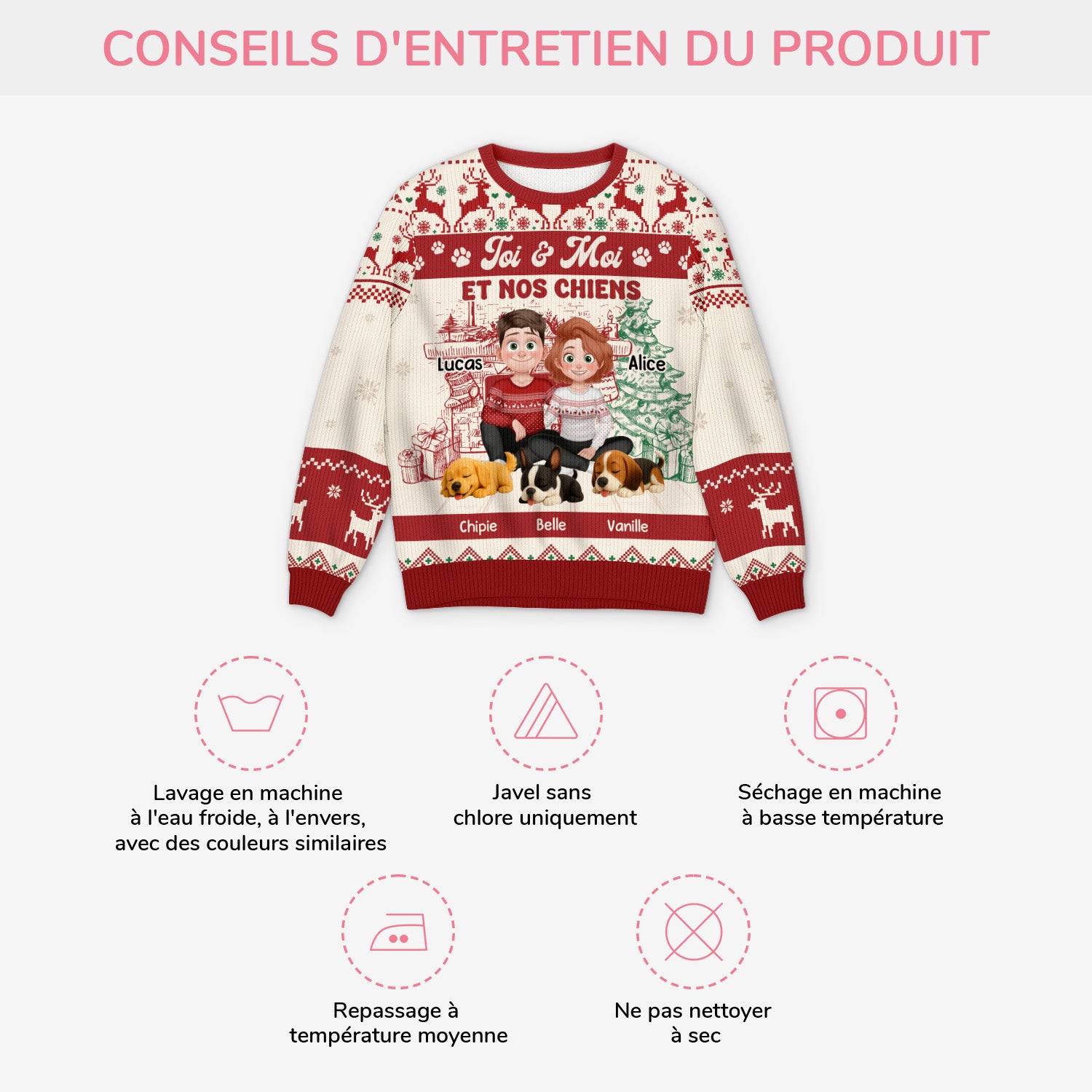 5646WFR4 pull moche de noel personnalise couple le couple et leur chien 5646wtmmc