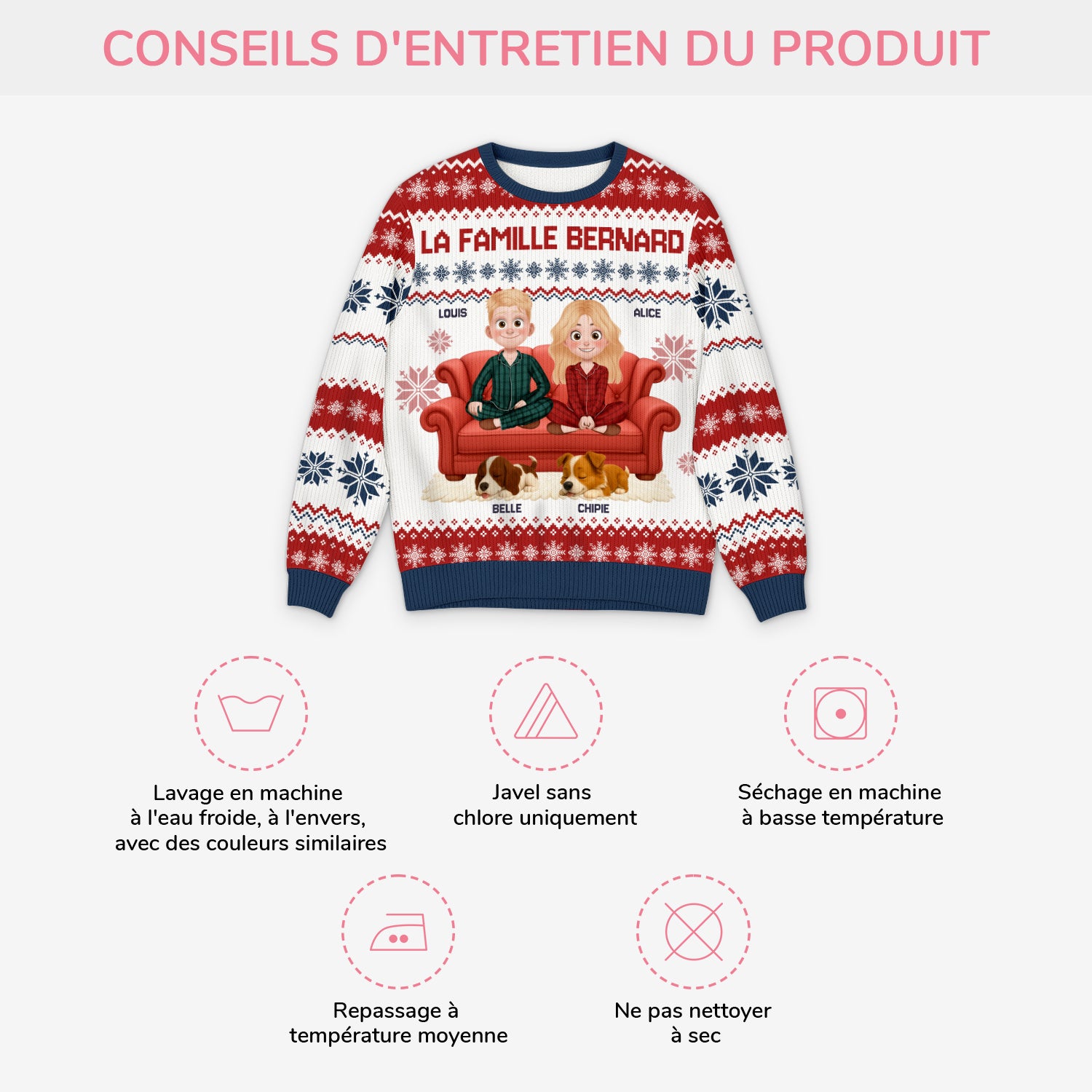 5649WFR4 pull moche de noel personnalise la famille avec son chien 5649w8hzc