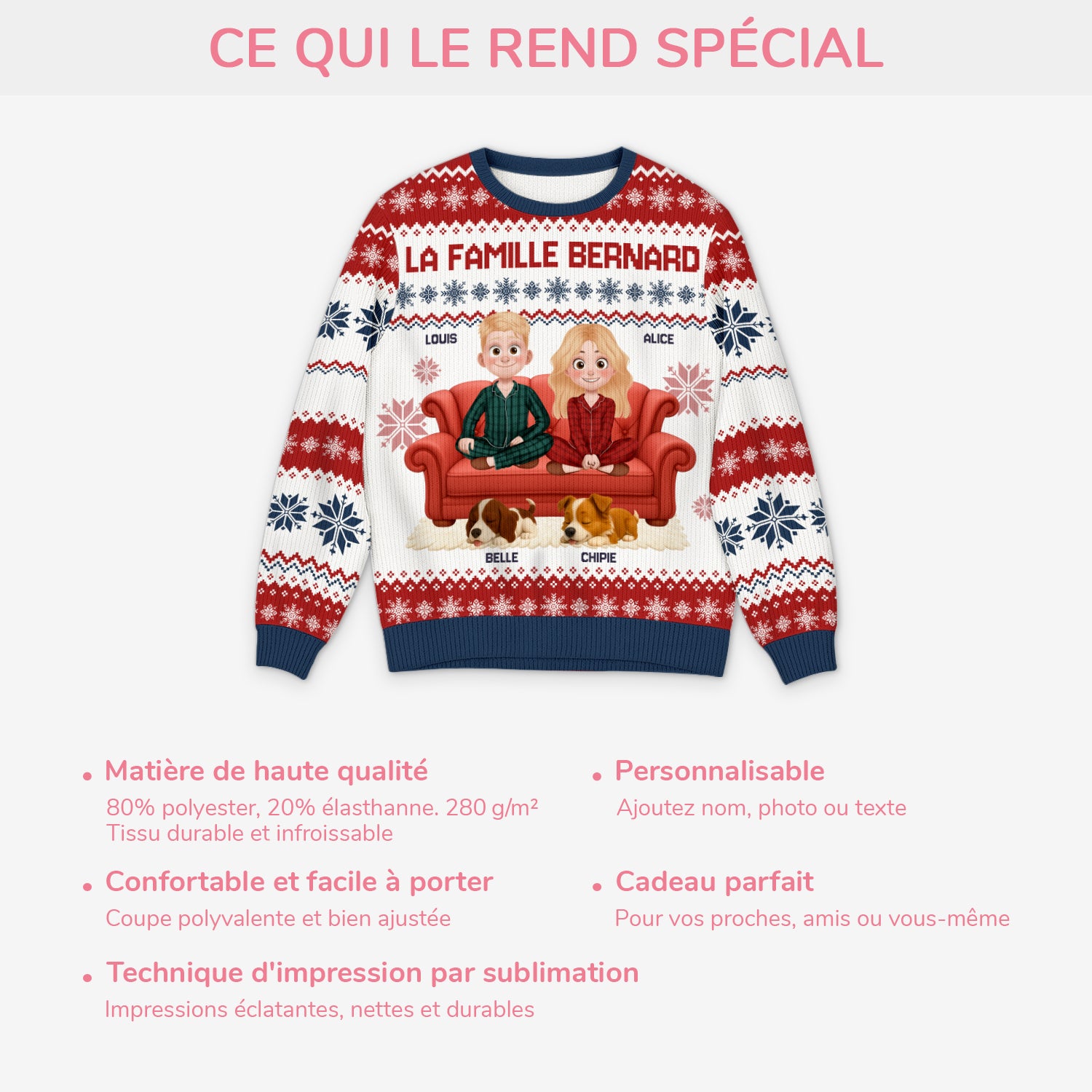 5649WFR5 pull moche de noel personnalise la famille avec son chien 5649w8hzc