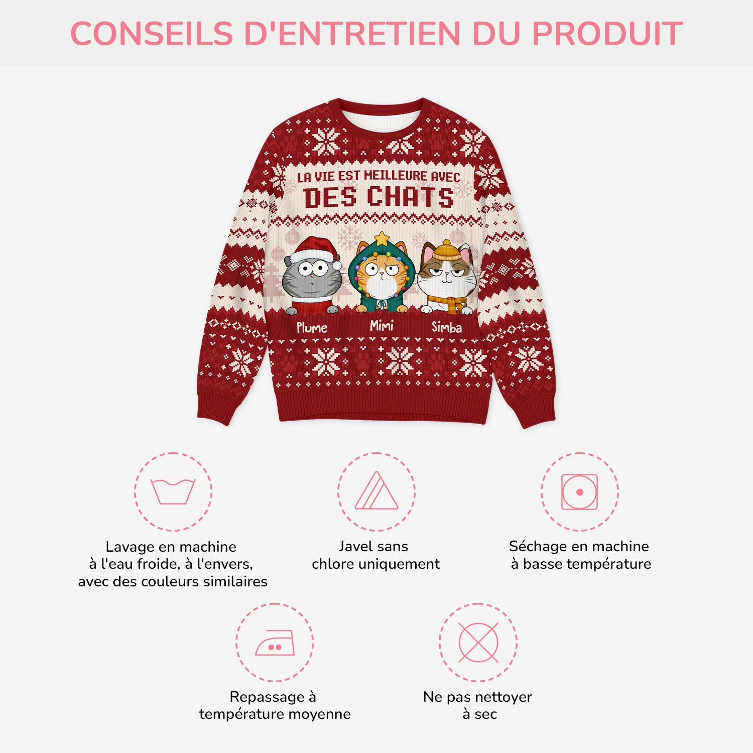 5652WFR4 pull moche de noel personnalise la vie est meilleure avec des chats 5652wkznd