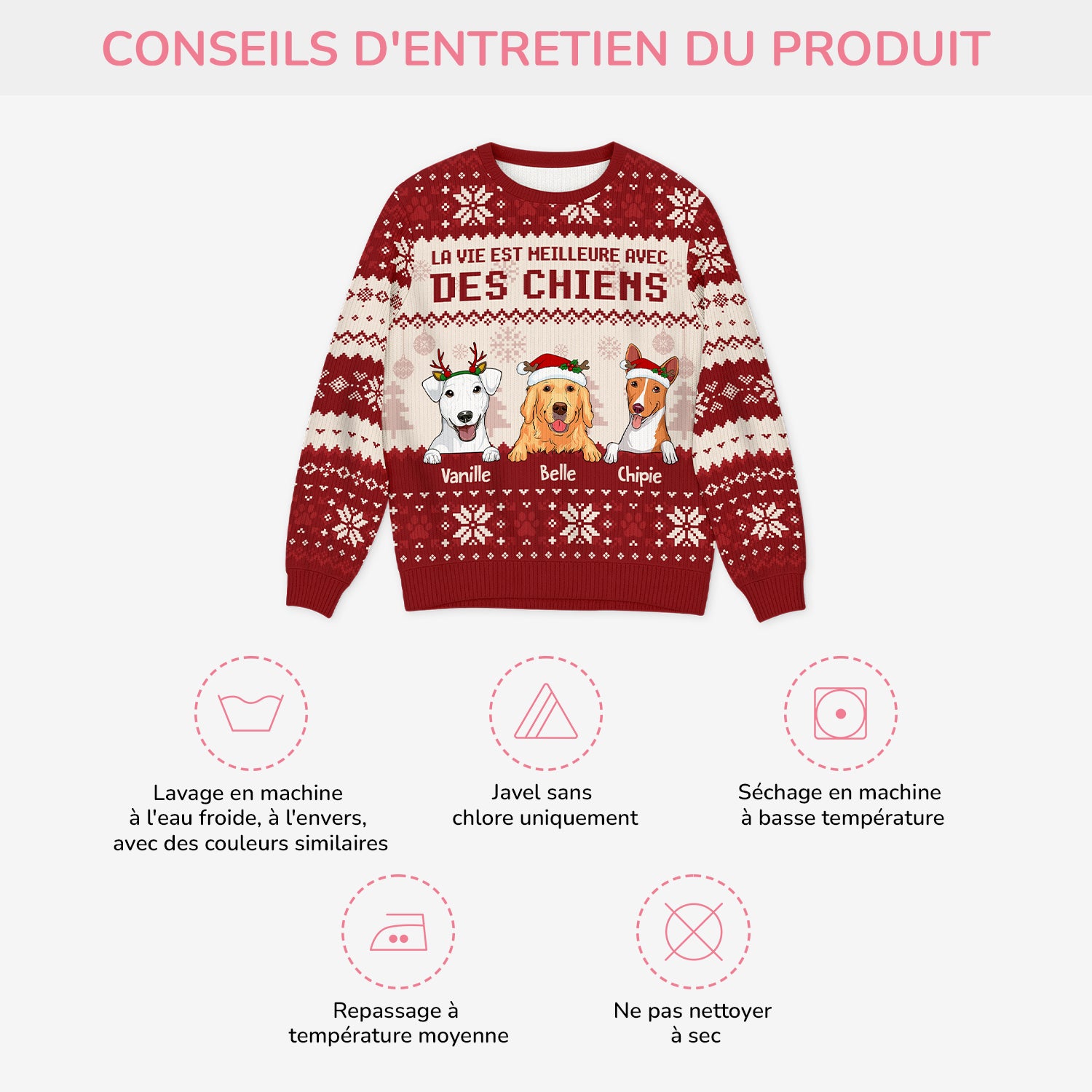 5652WFR4 pull moche de noel personnalise la vie est meilleure avec des chiens 5652wkznc