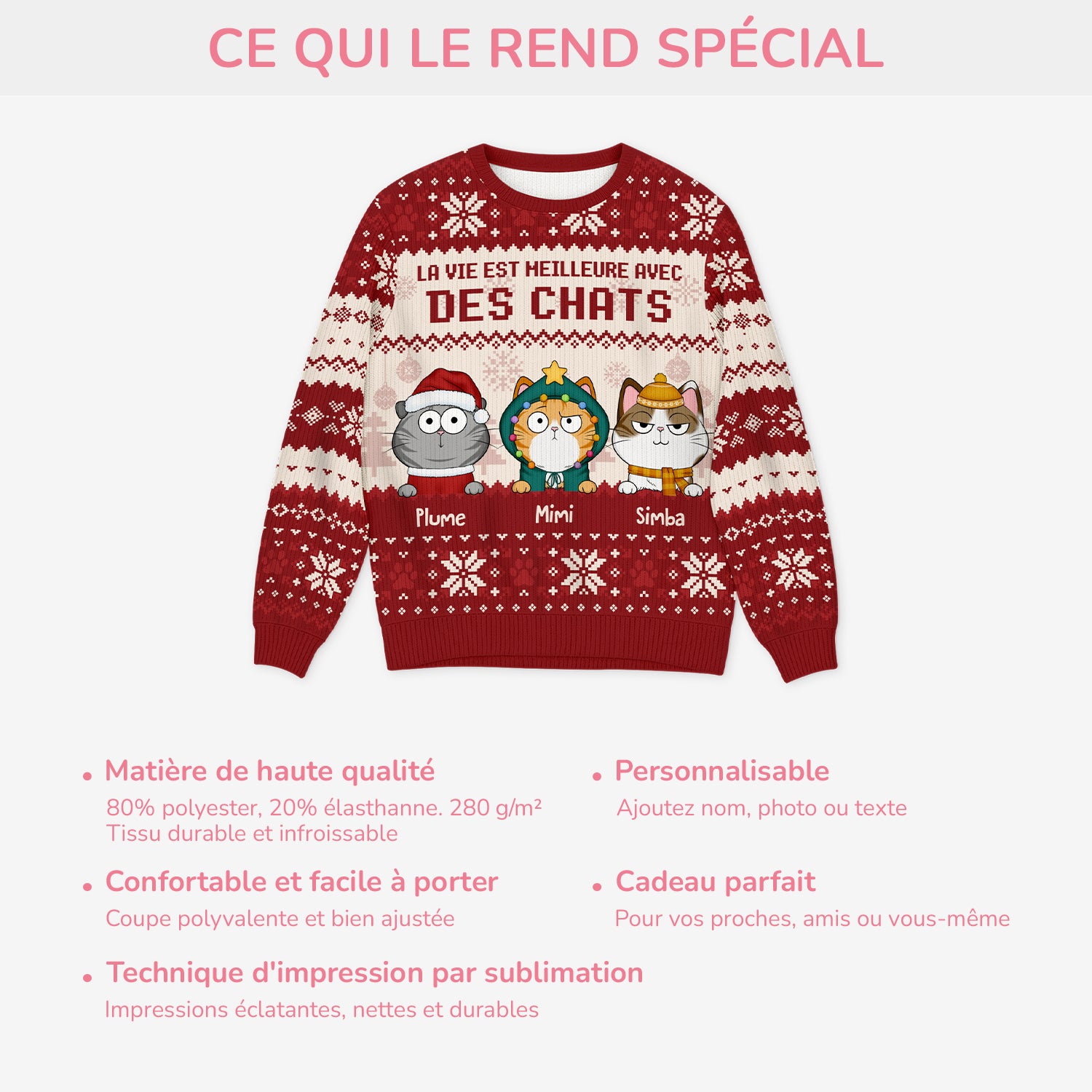 5652WFR5 pull moche de noel personnalise la vie est meilleure avec des chats 5652wkznd