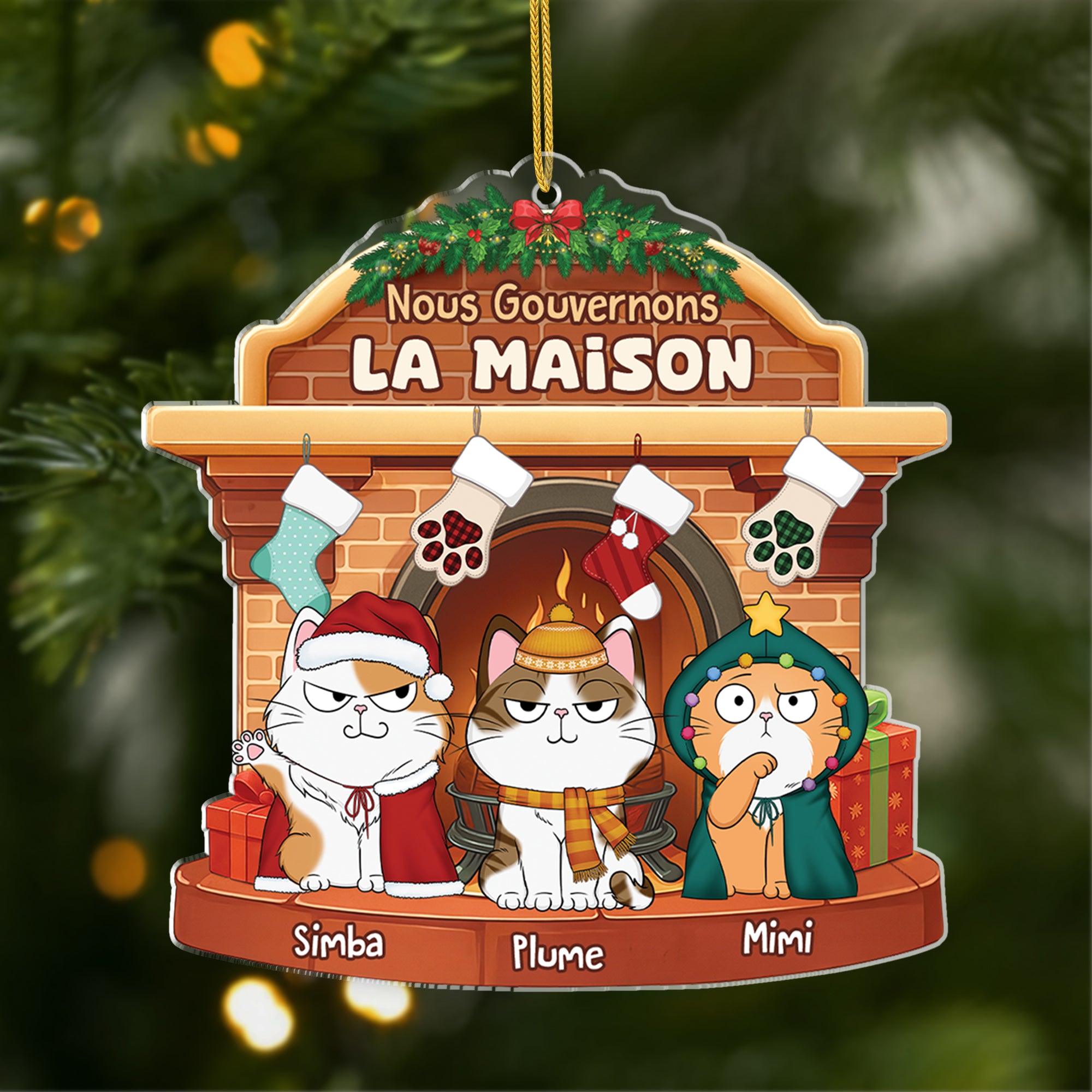 5653OFR1 ornement chat noel en acrylique personnalise nous gouvernons la maison version noel 5653o3ynd