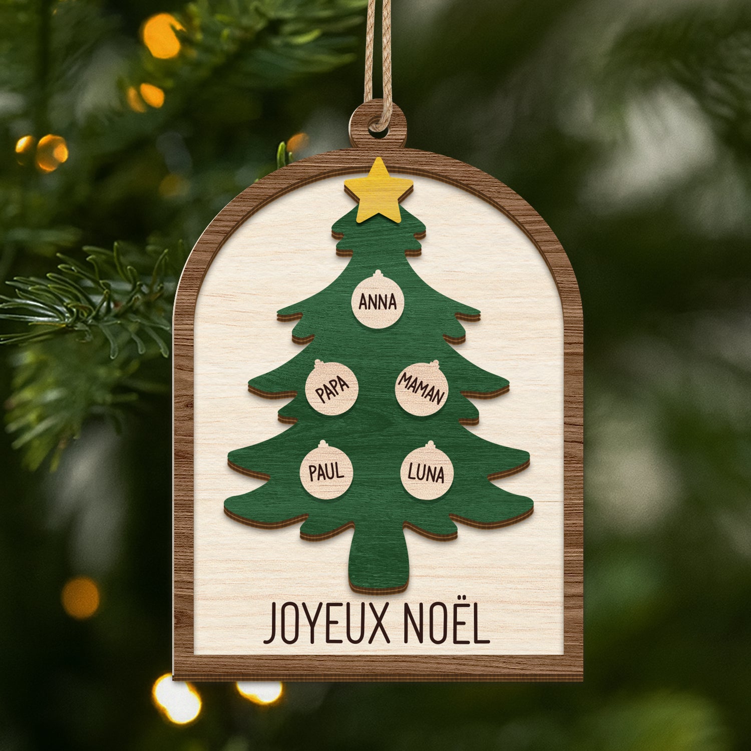 5654OFR1 ornement noel en bois a 2 couches personnalise famille boule pour sapin avec prenom 5654okmzi