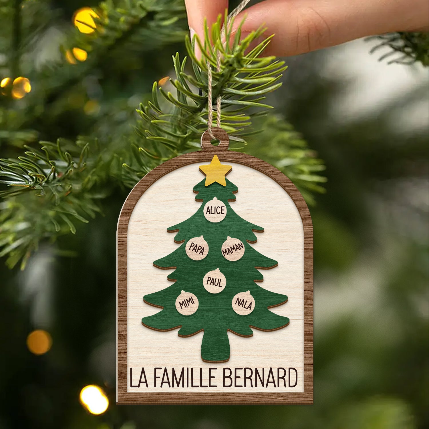 5654OFR2 ornement noel en bois a 2 couches personnalise famille boule pour sapin avec prenom 5654okmzi
