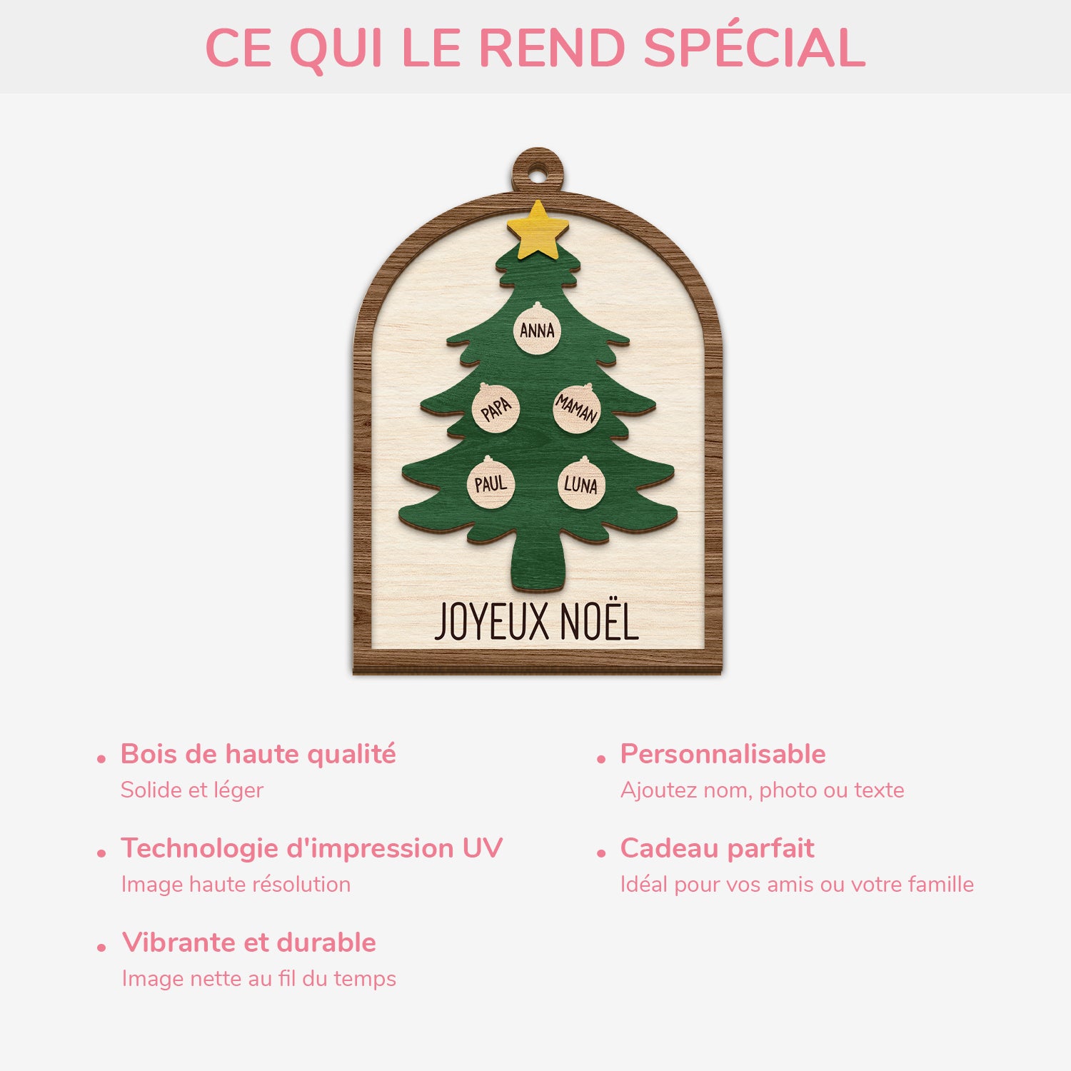 5654OFR4 ornement noel en bois a 2 couches personnalise famille boule pour sapin avec prenom 5654okmzi
